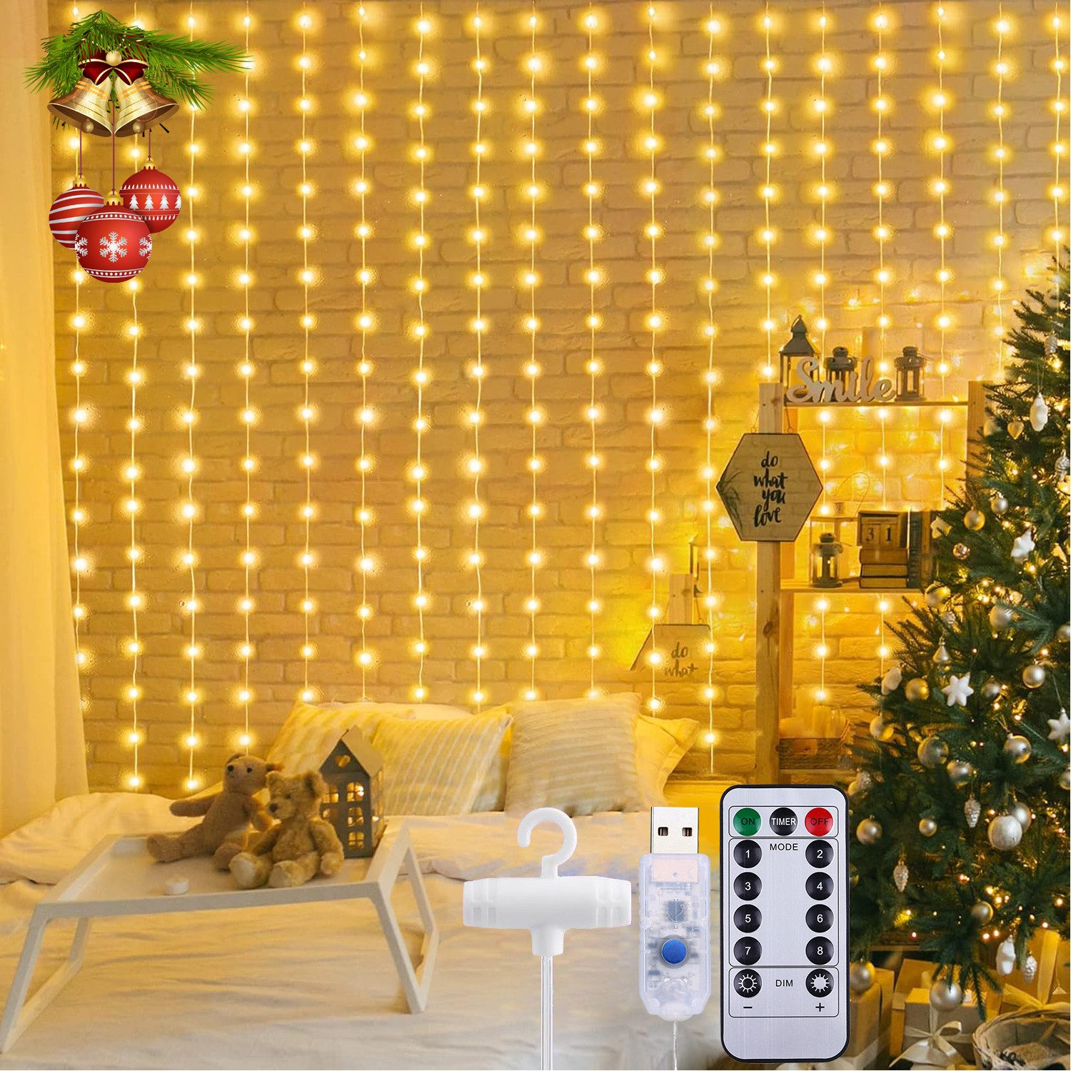 Qualra LED-Lichtervorhang 100/200/300LEDs 8 Modi Lichtervorhang günstig online kaufen