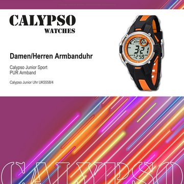 CALYPSO WATCHES Digitaluhr Calypso Kinder Uhr K5558/4 Kunststoffband, Damen/Herren Armbanduhr rund, PURarmband schwarz/orange, Sport