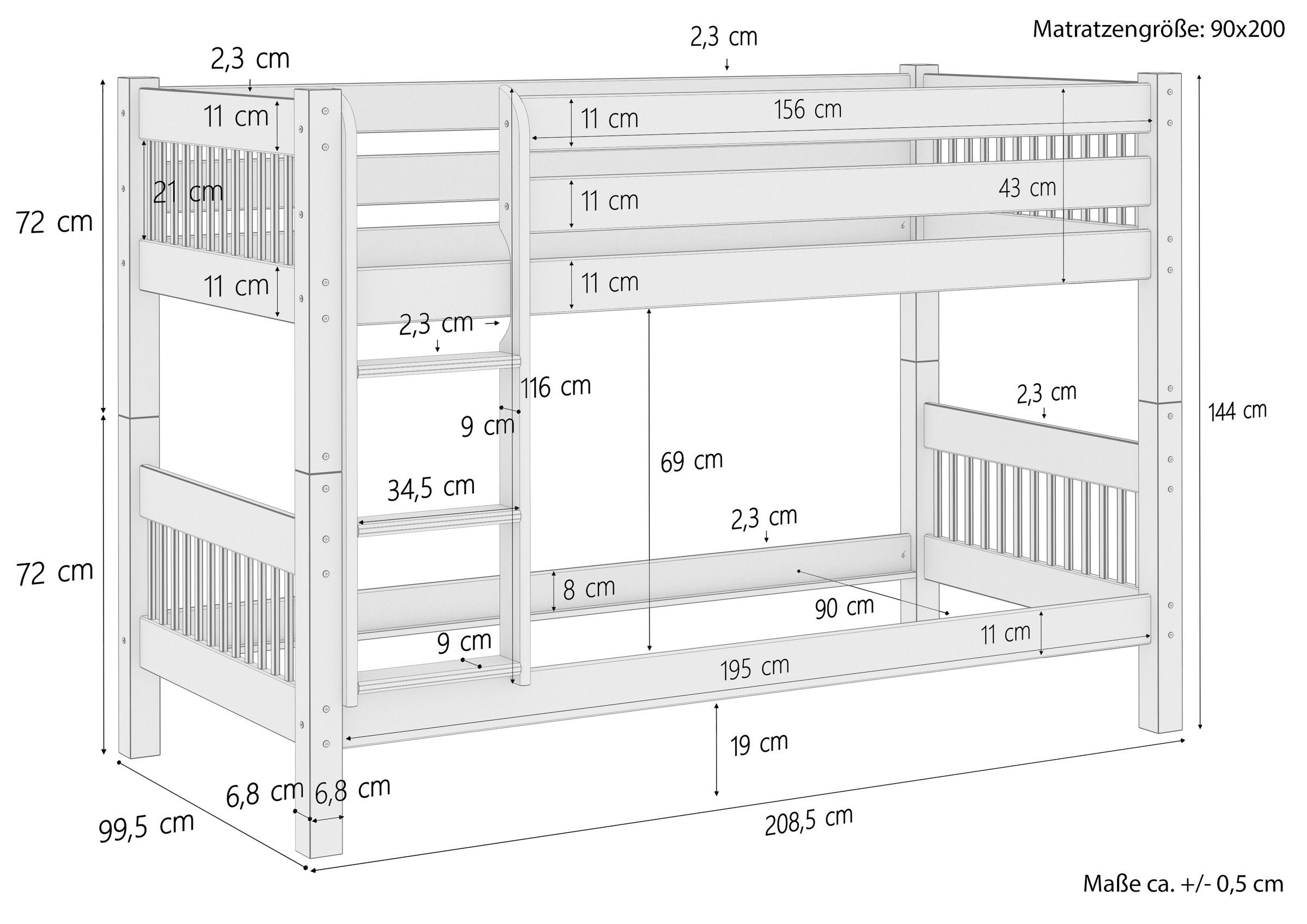 Kinderstockbett Kiefer massiv 90x200 Etagenbett Etagenbett ERST-HOLZ