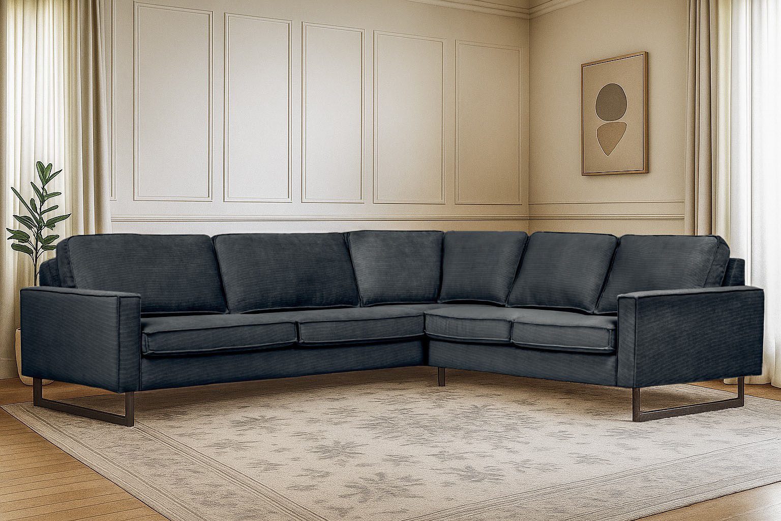 Places of Style Ecksofa Pinto, XXL, 250/290 cm, langer Schenkel, Ottomane, Cord, Chenille, Lederoptik, mit Keder, Metallfüße, Wellenunterfederung