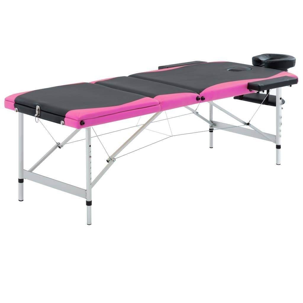 vidaXL 3-Zonen Massageliege Massageliege Schwarz Klappbar Aluminiumgestell und Rosa