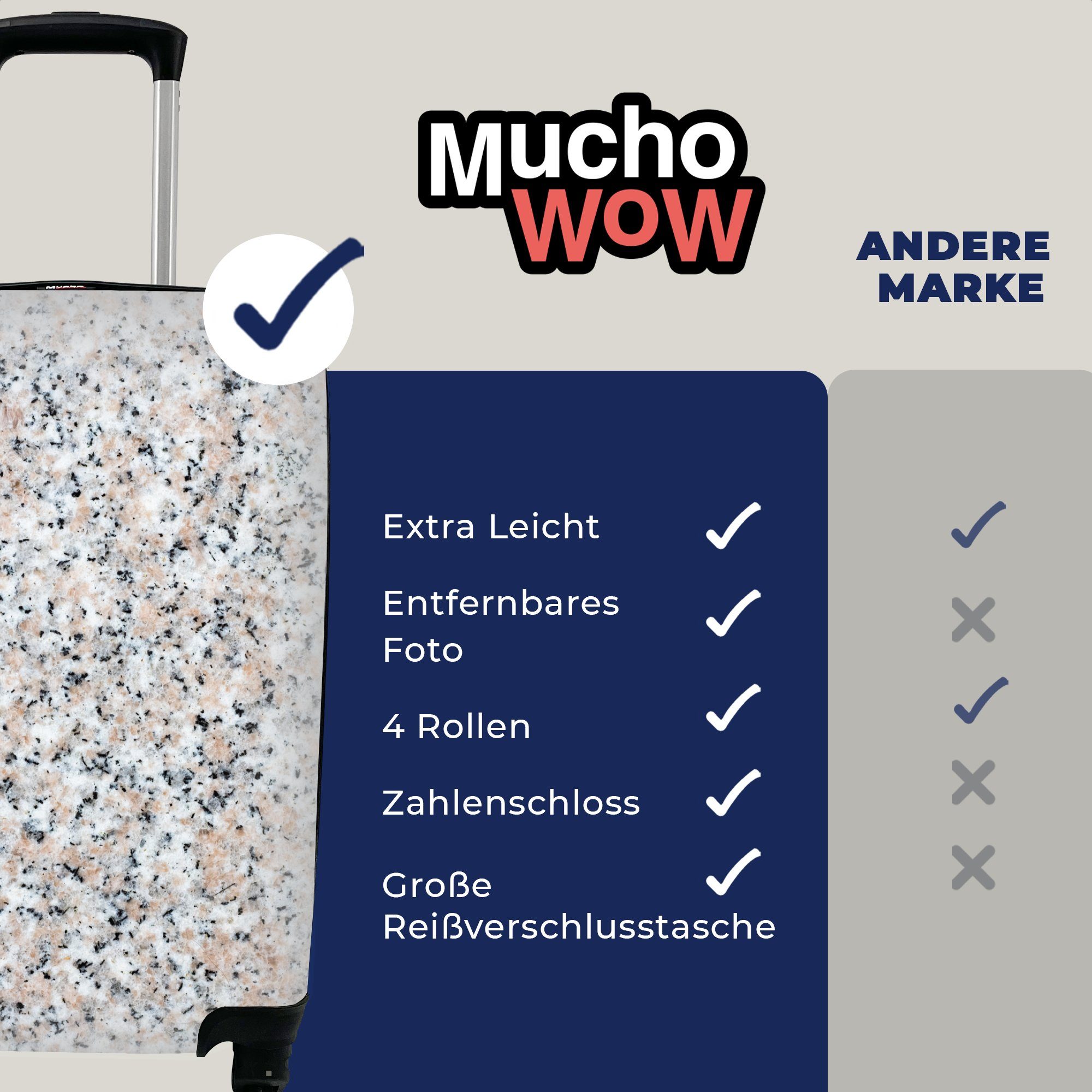 MuchoWow Handgepäckkoffer Granit - - Strukturen Ferien, Rollen, Reisekoffer Design Reisetasche Trolley, für 4 Handgepäck rollen, mit Stein, 