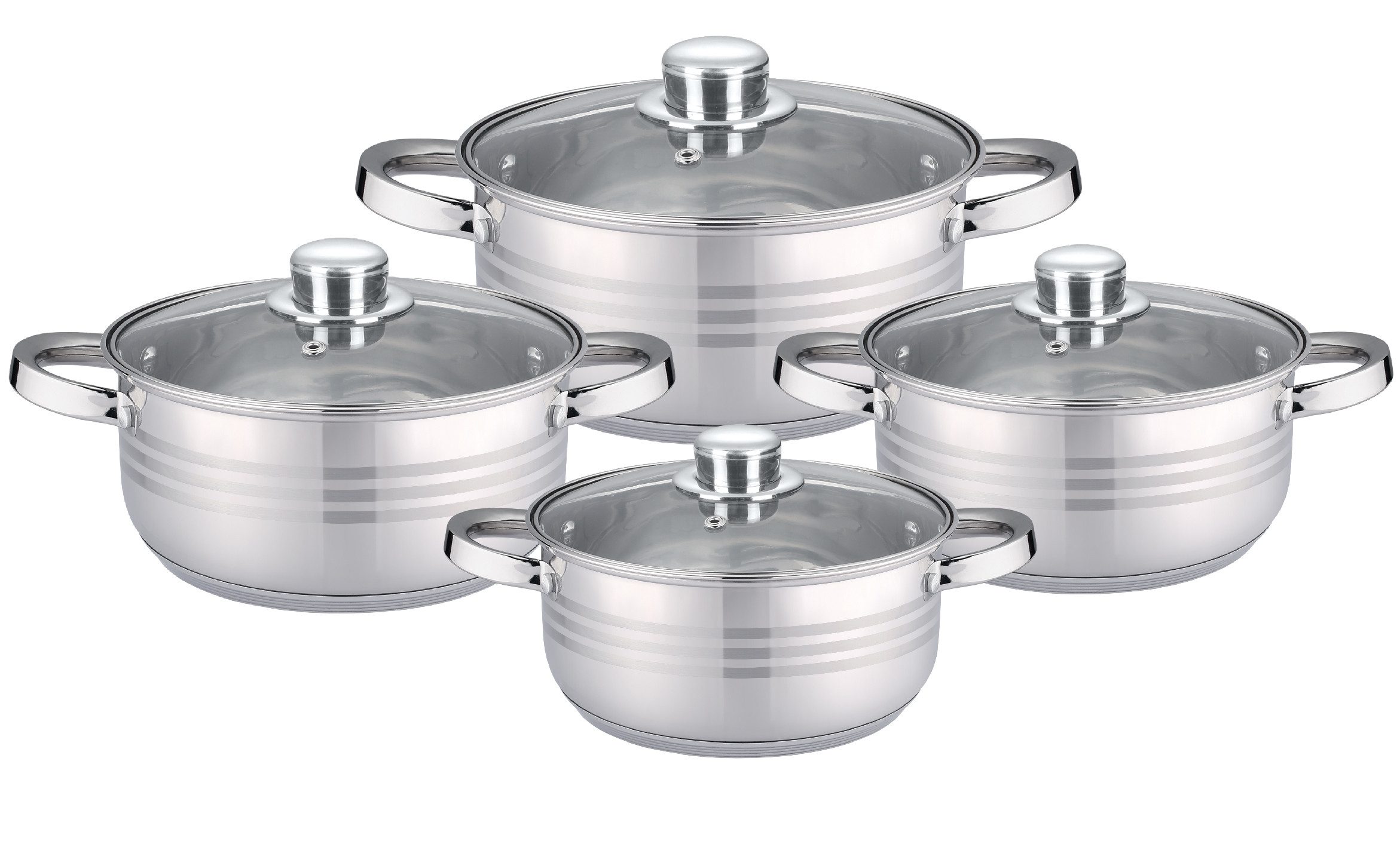 Cheffinger Topf-Set Cheffinger Kochtopf Pfannen Topfset Glasdeckel 8-tlg Induktion, Material: Edelstahl, Glas, Kunststoff
