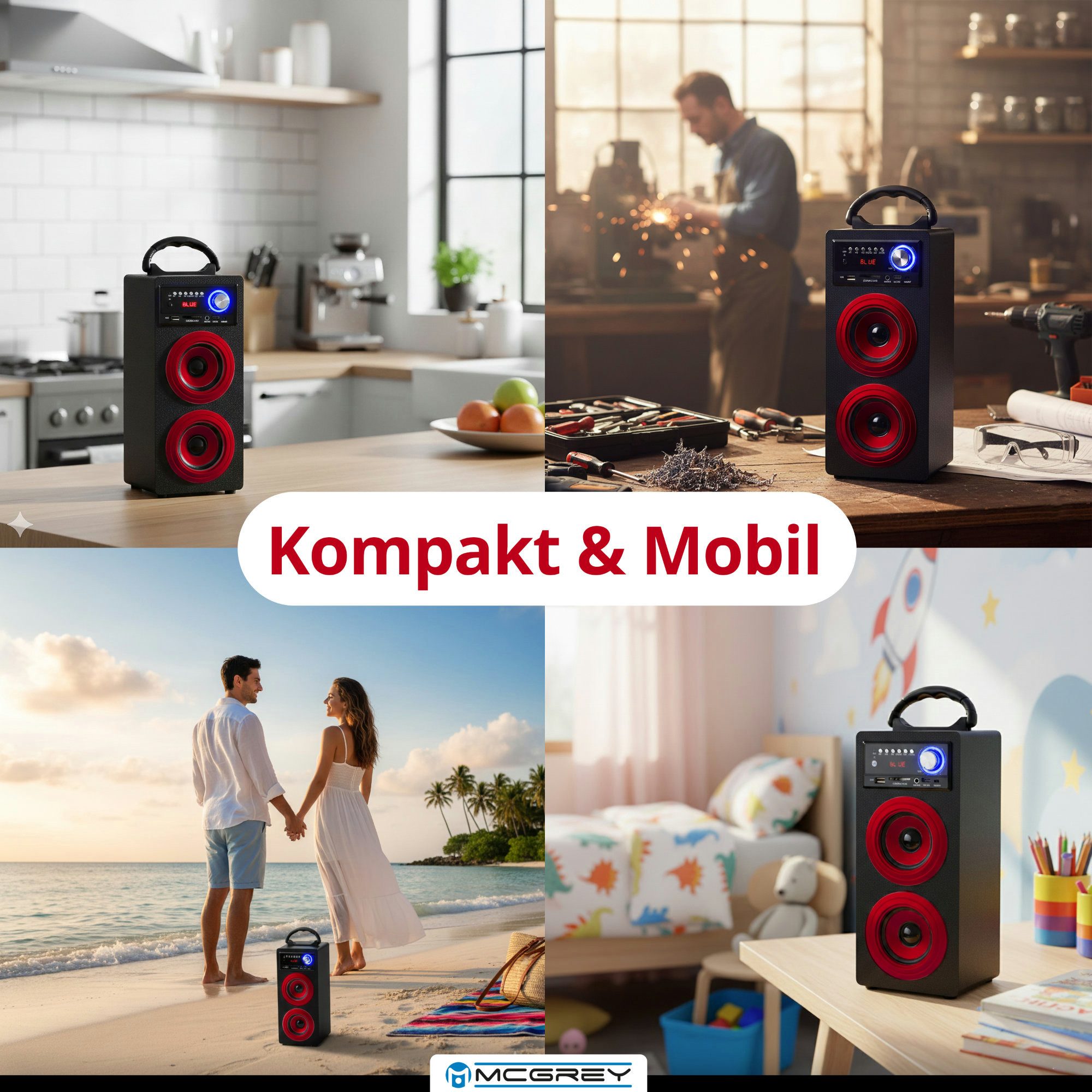McGrey Tragbarer Speaker für vielseitigen Einsatz inklusive Fernbedienung - Bluetooth-Lautsprecher (6 W, FM-Radio mit 30 speicherbaren Senderplätzen integriert)