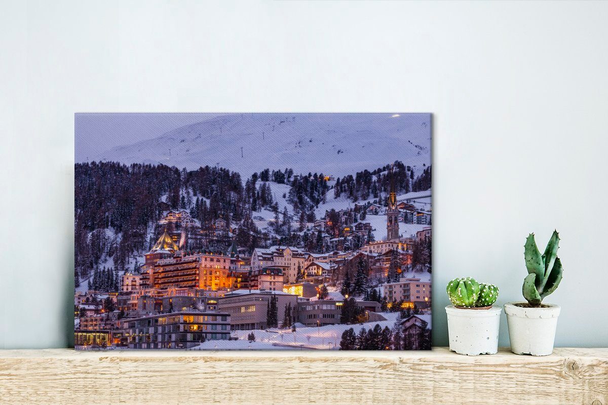 der cm Schweiz 30x20 Bergdorf in St), (1 Winter, Leinwandbild Aufhängefertig, OneMillionCanvasses® im Wandbild Leinwandbilder, Wanddeko,