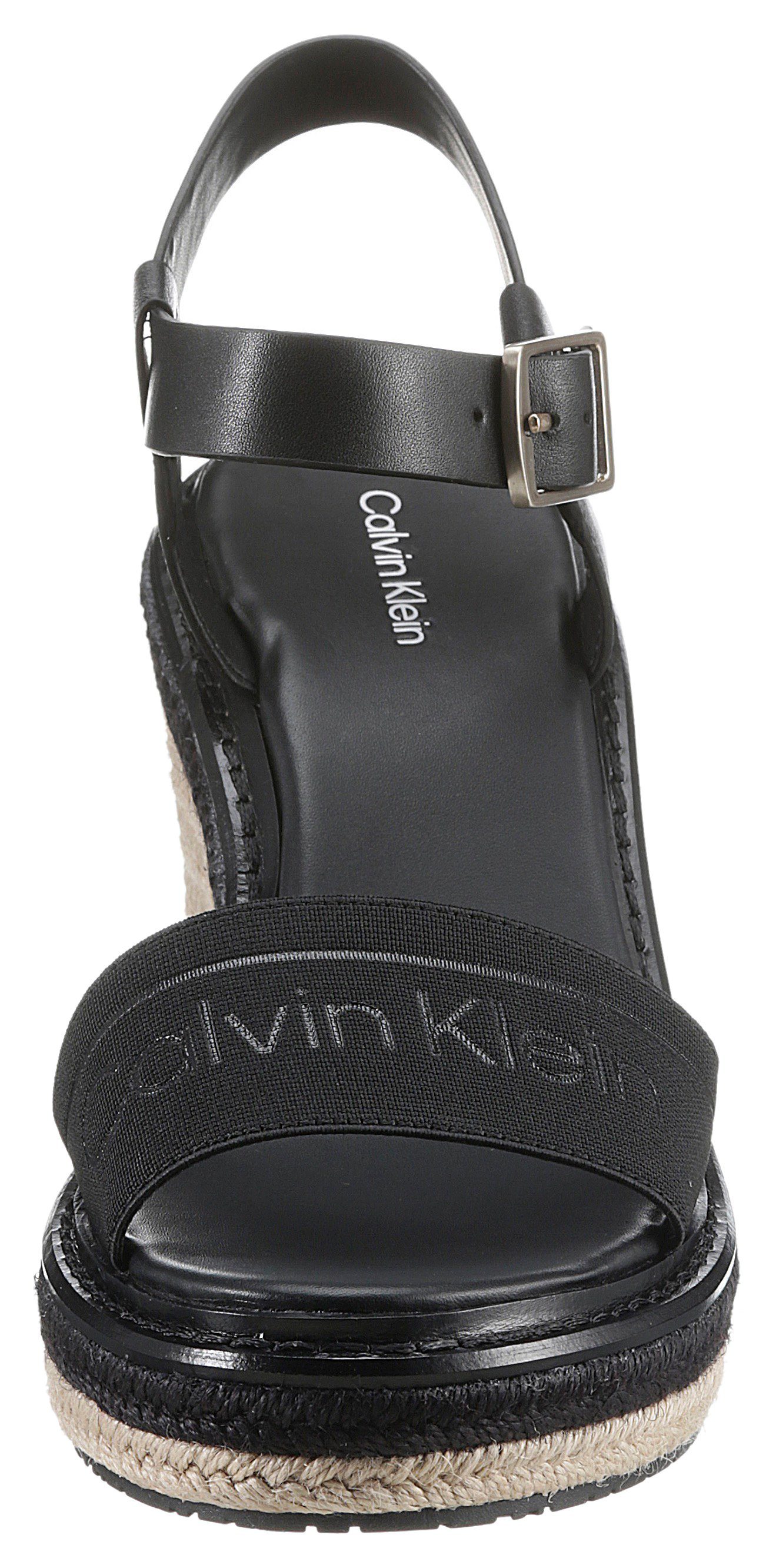 Calvin Klein WIRA bezogenem Sandalette Keilabsatz Bast *I schwarz 5C mit