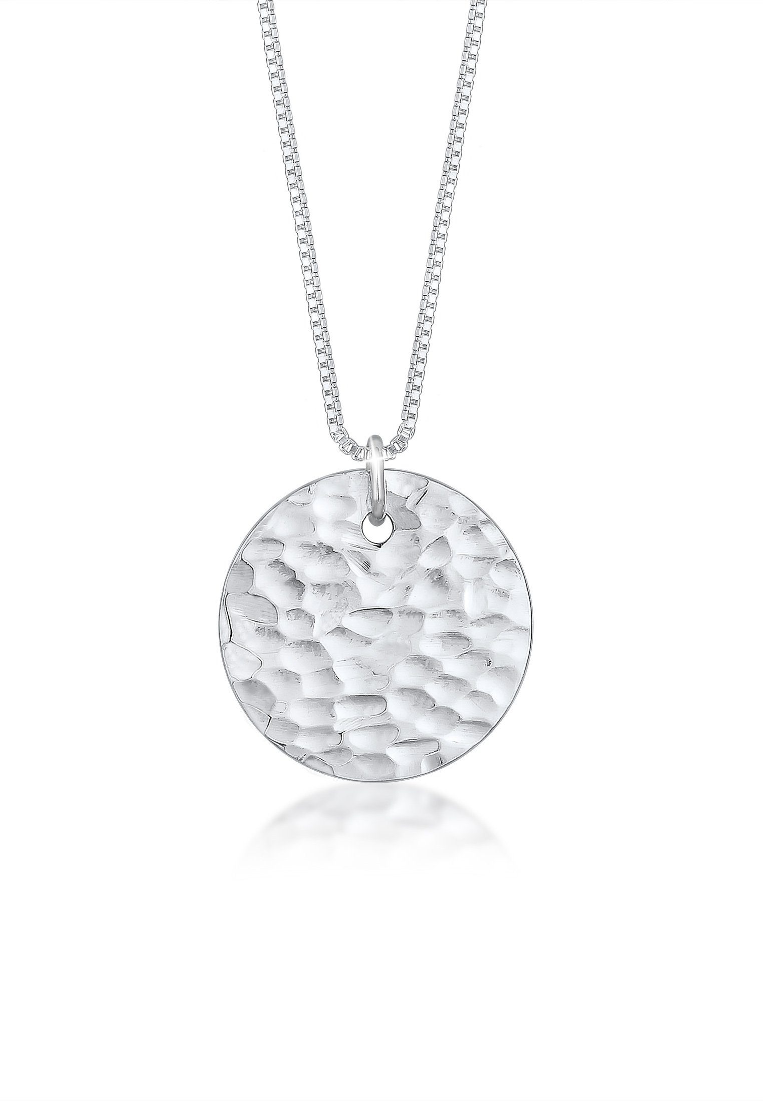 Kette mit Anhänger Plättchen Kreis Rund Gehämmert 925 Silber