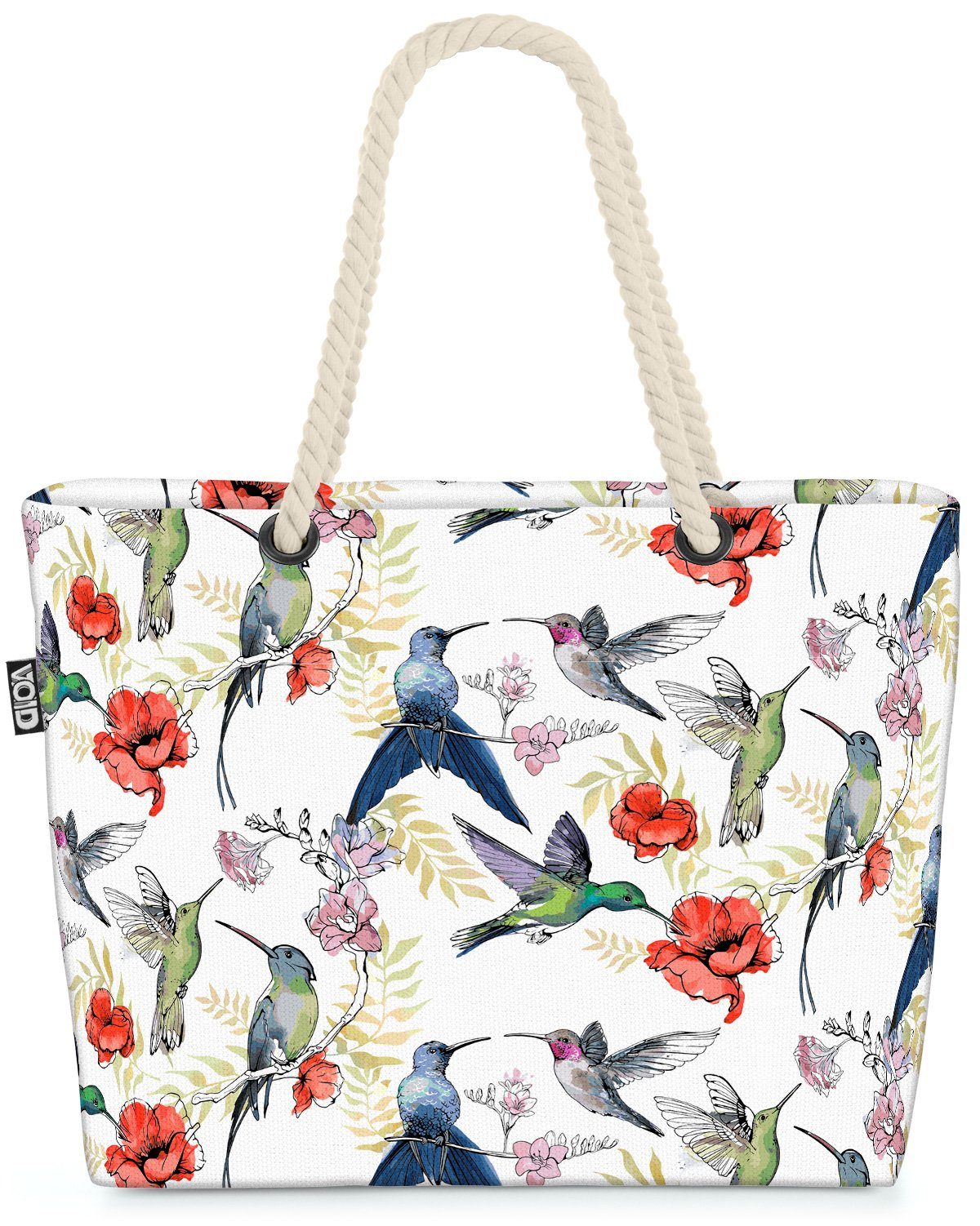 Blüte Tiere Blumen Blumenmuster (1-tlg), Garten VOID Pflan Vogel Romantisch Strandtasche Kolibri