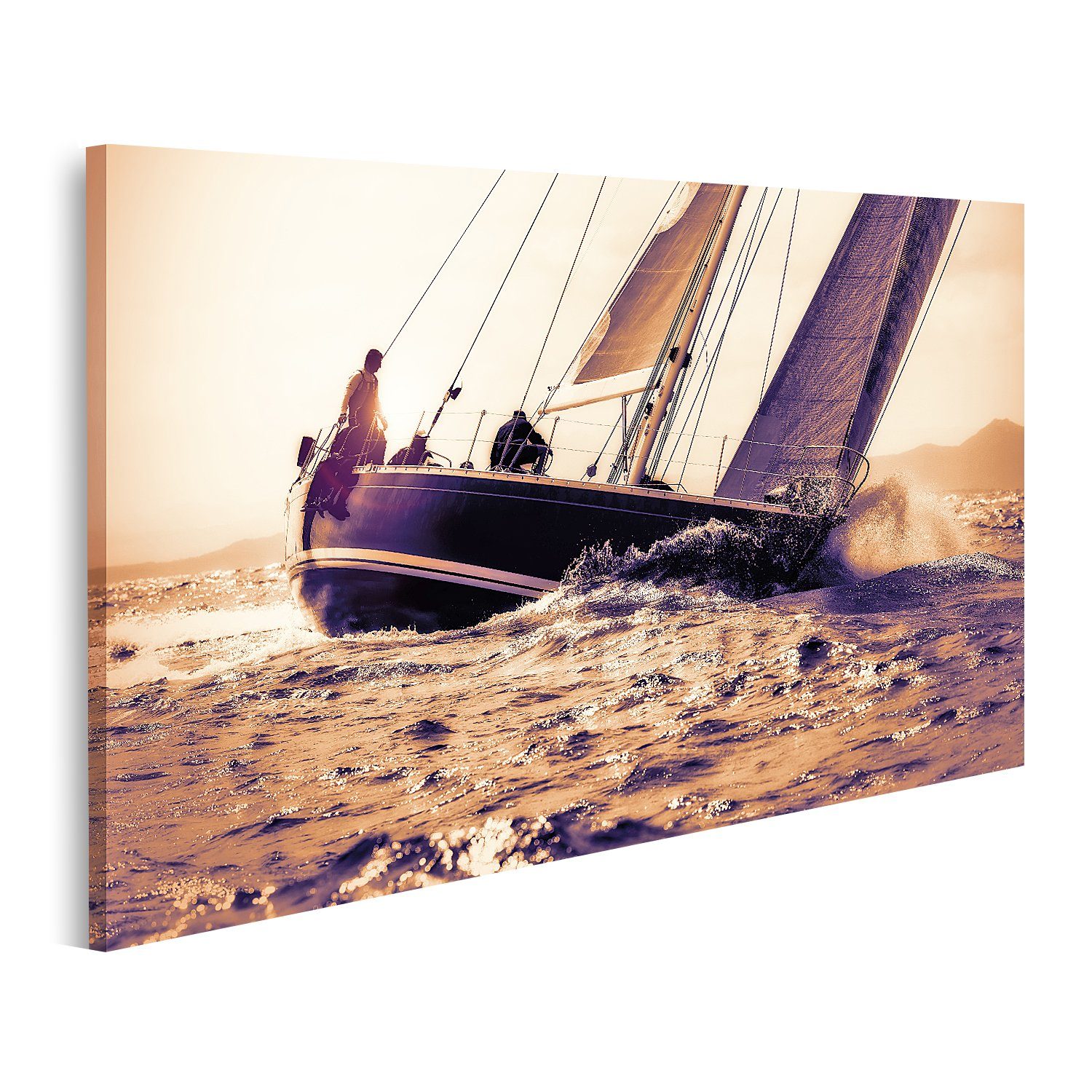 Leinwandbild Bild auf Leinwand Segelboot Segeln bei Sonnenuntergang Wandbild Poster