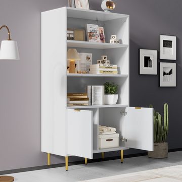 OKWISH Hochschrank Aufbewahrungsschrank (Bücherschrank mit 2 Türen) Metallgrifffe, Höhe:140cm