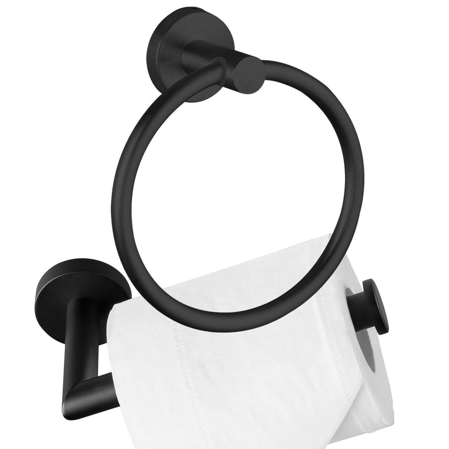 LuxusKollektion Handtuchring Handtuchring & Toilettenpapierhalter Set Matt Schwarz