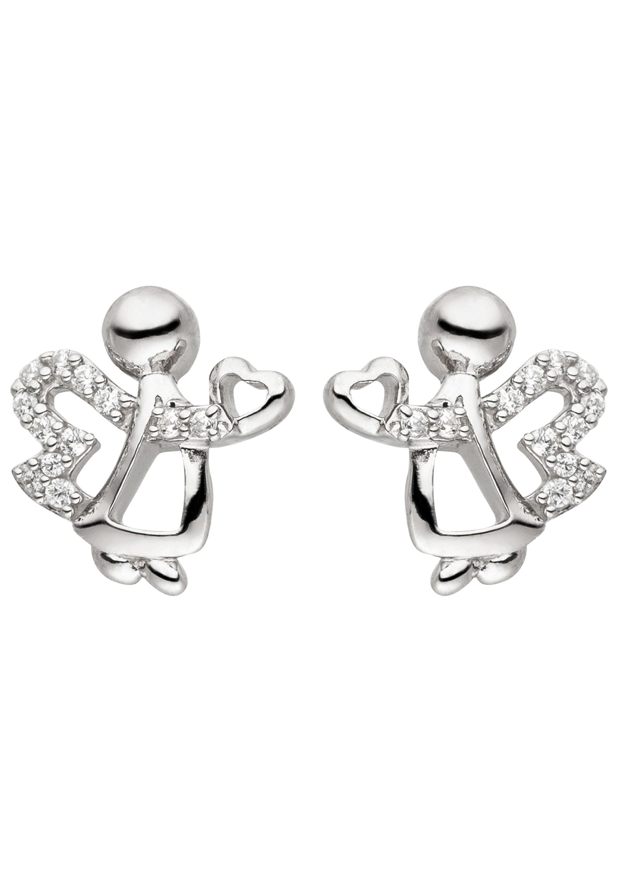 JOBO Paar Ohrstecker Engel-Ohrringe Schutzengel mit 24 Zirkonia, 925 Silber rhodiniert