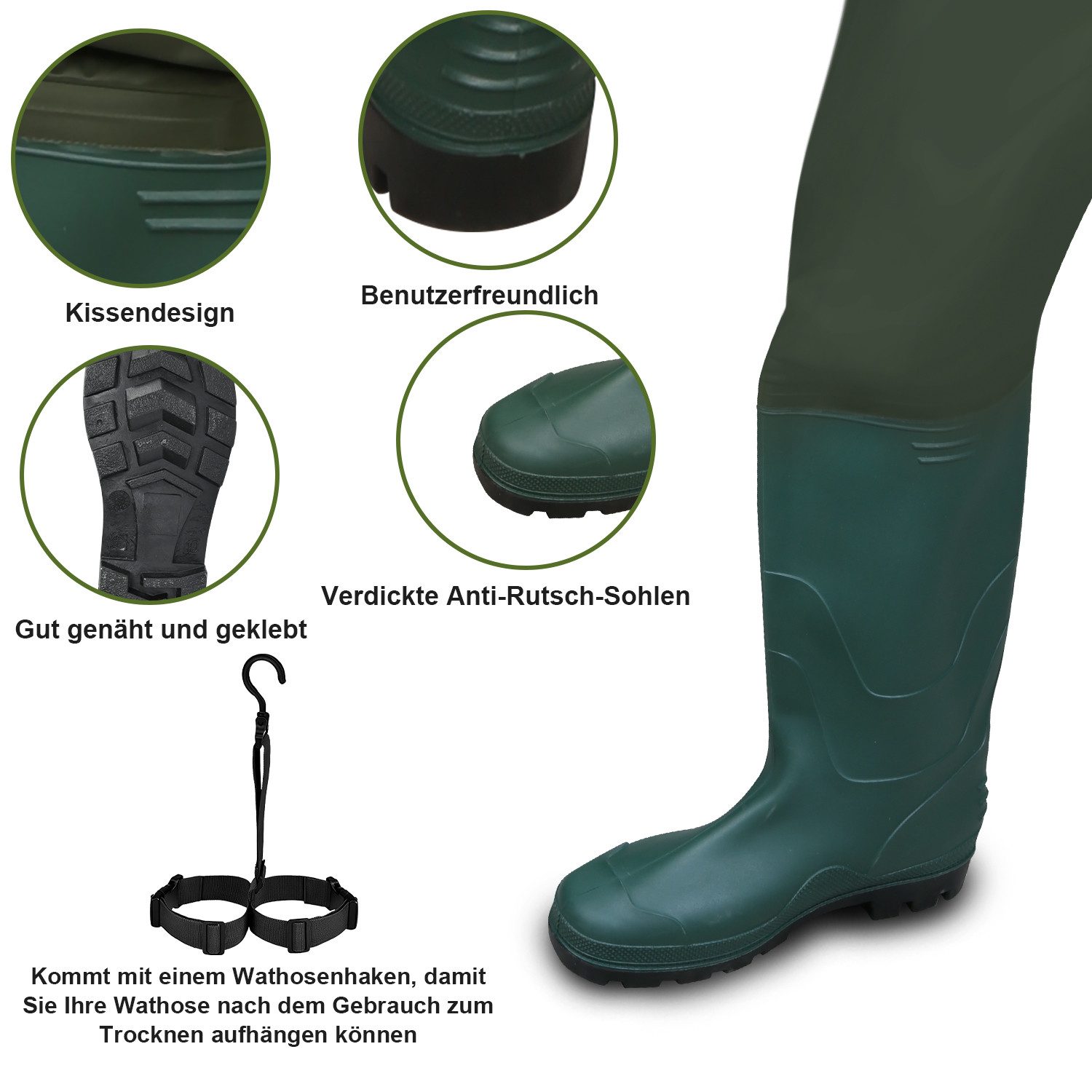 Clanmacy Schutzhose Wathose mit Haken Denier Nylon Teichhose Seestiefel – Bild 3 von 5