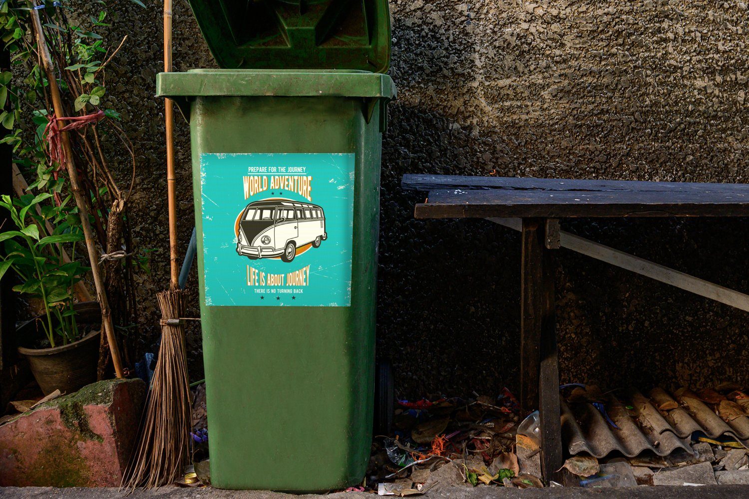 Wandsticker (1 - Oldtimer St), Oldtimer Sticker, Abfalbehälter Auto Mülleimer-aufkleber, MuchoWow Container, Mülltonne, -