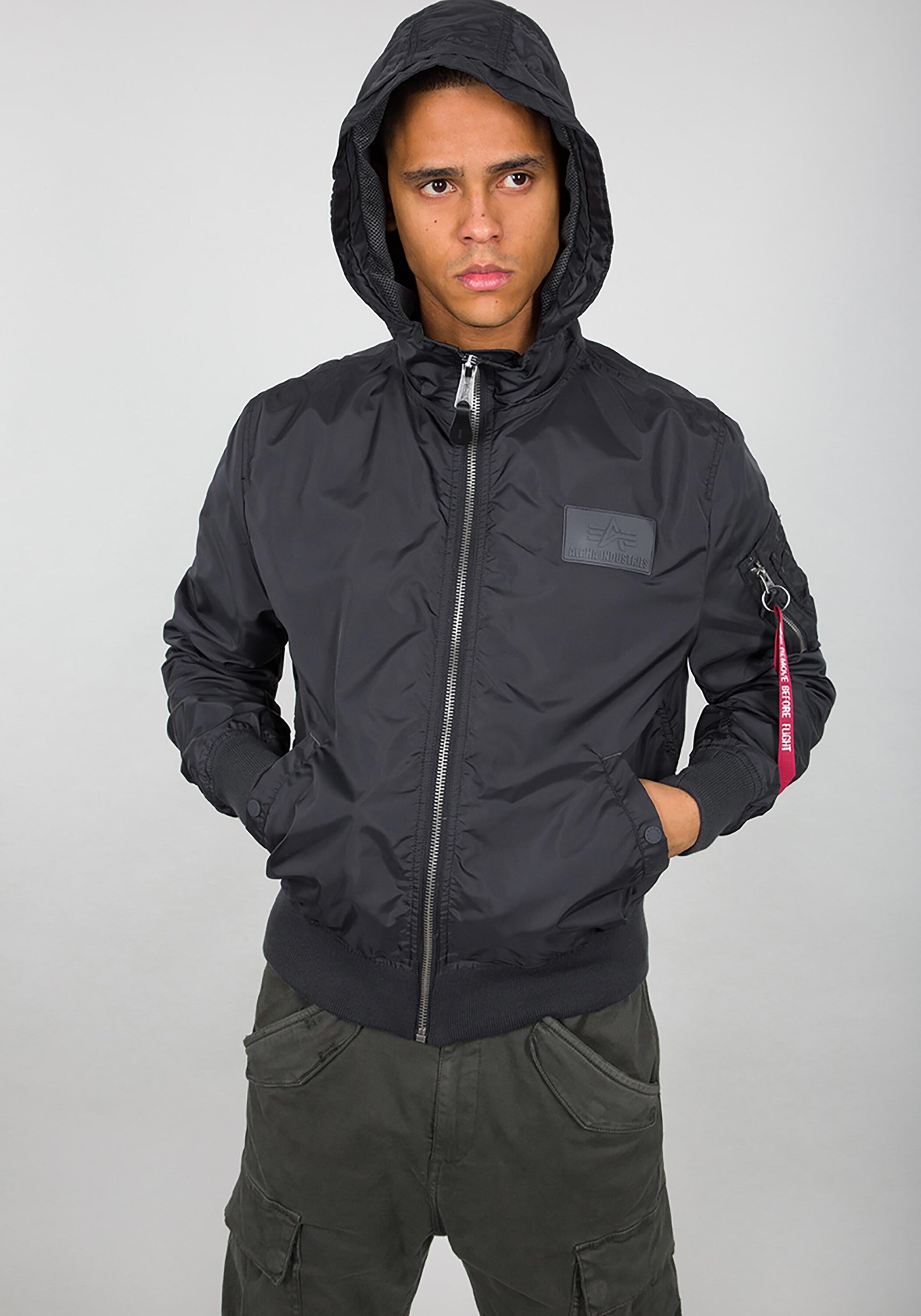 & grey Bomber Industries Men Hooded iron Flight Jackets - MA-1 Alpha Bomberjacke LW Industries Alpha