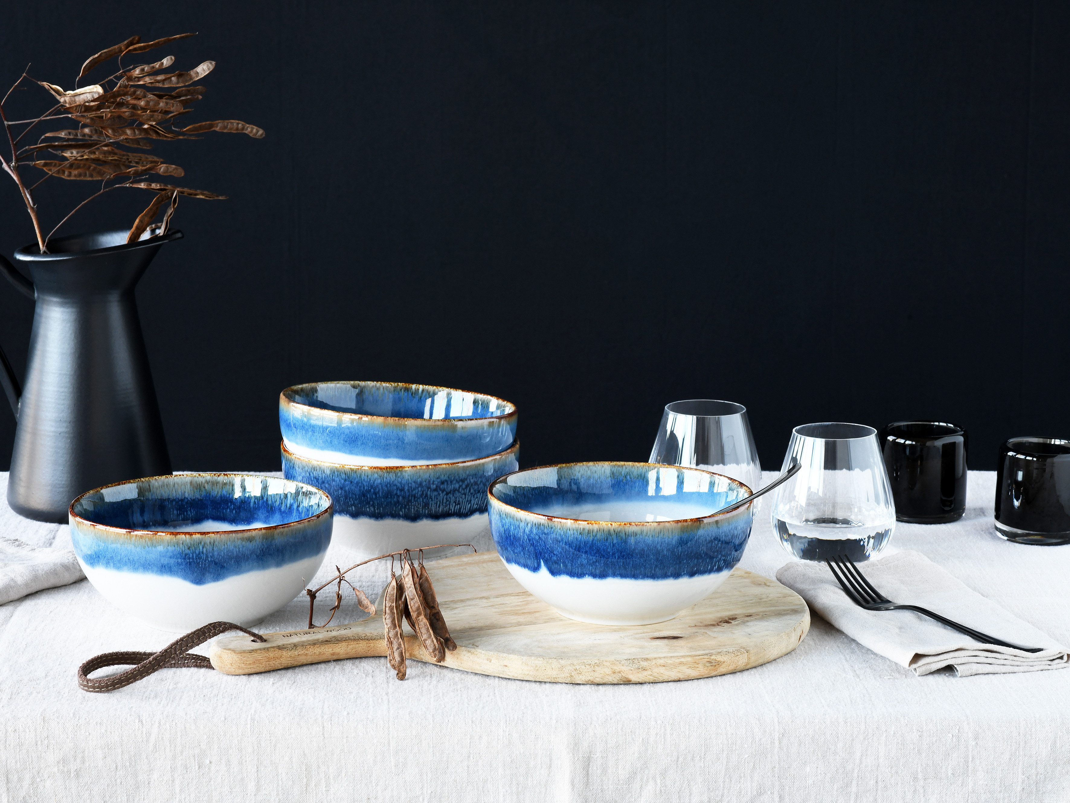 CreaTable Schale Cascade, Buddha Bowl 17,5 cm 4-tlg, Steinzeug, (Set, 4-tlg), Rekativglasur, Healthy Food