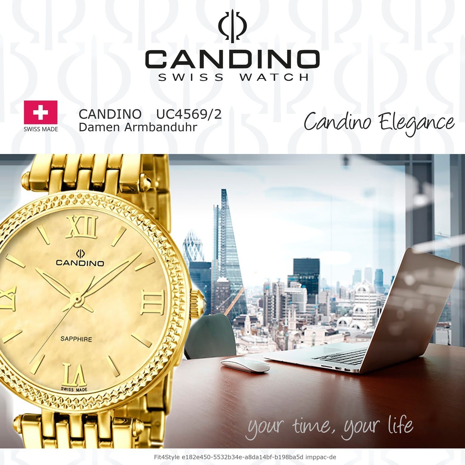 C4569/2, Damen Quarzwerk Damen Edelstahlarmband Candino gold, Fashion Quarzuhr Uhr Armbanduhr Candino rund,