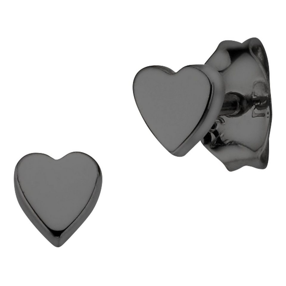 CAÏ Paar Ohrstecker 925/- Sterling Silber schwarz-rhodiniert Herz