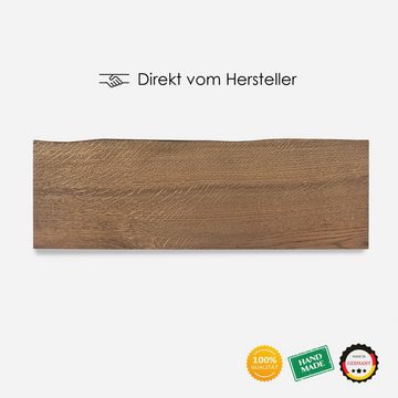 Rikmani Wandregal Holz Eiche massiv - Handgefertigtes Regal mit Baumkante LEO II