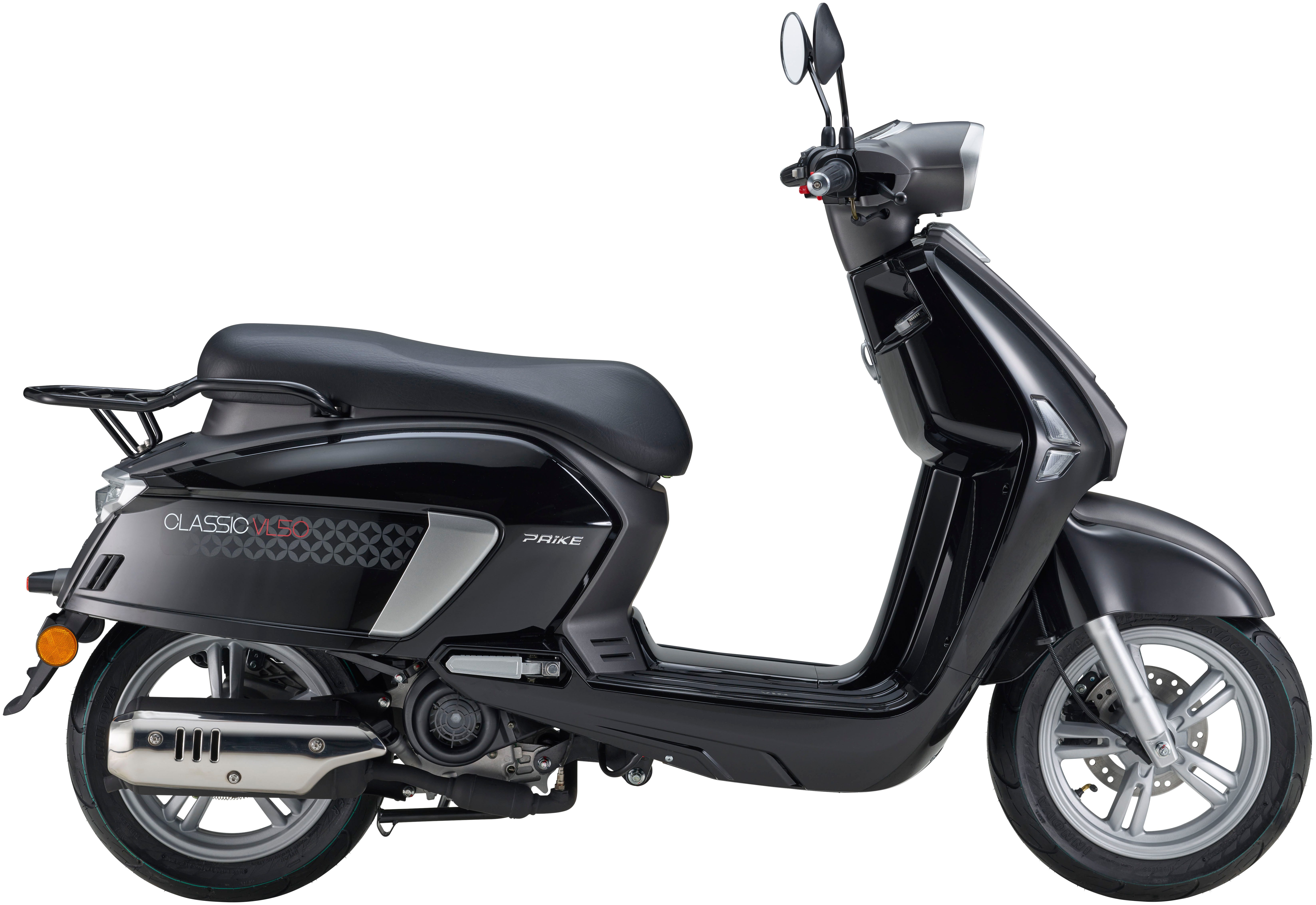 PRIKE Motorroller Classic Roller VL50, (45km/h), 50 ccm, 50 ccm, 45 km/h, Euro 5, Kraftstoffeinspritzung (EFI), Lenkerschloss, Staufach, Scooter, LED
