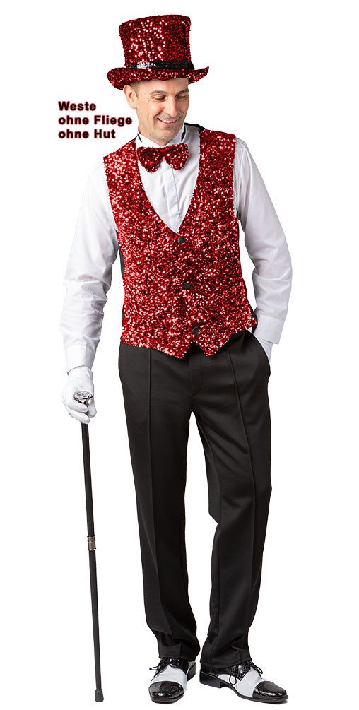 Karneval-Klamotten Kostüm Pailletten Weste Herren rot hochwertig Luxus, Pai günstig online kaufen
