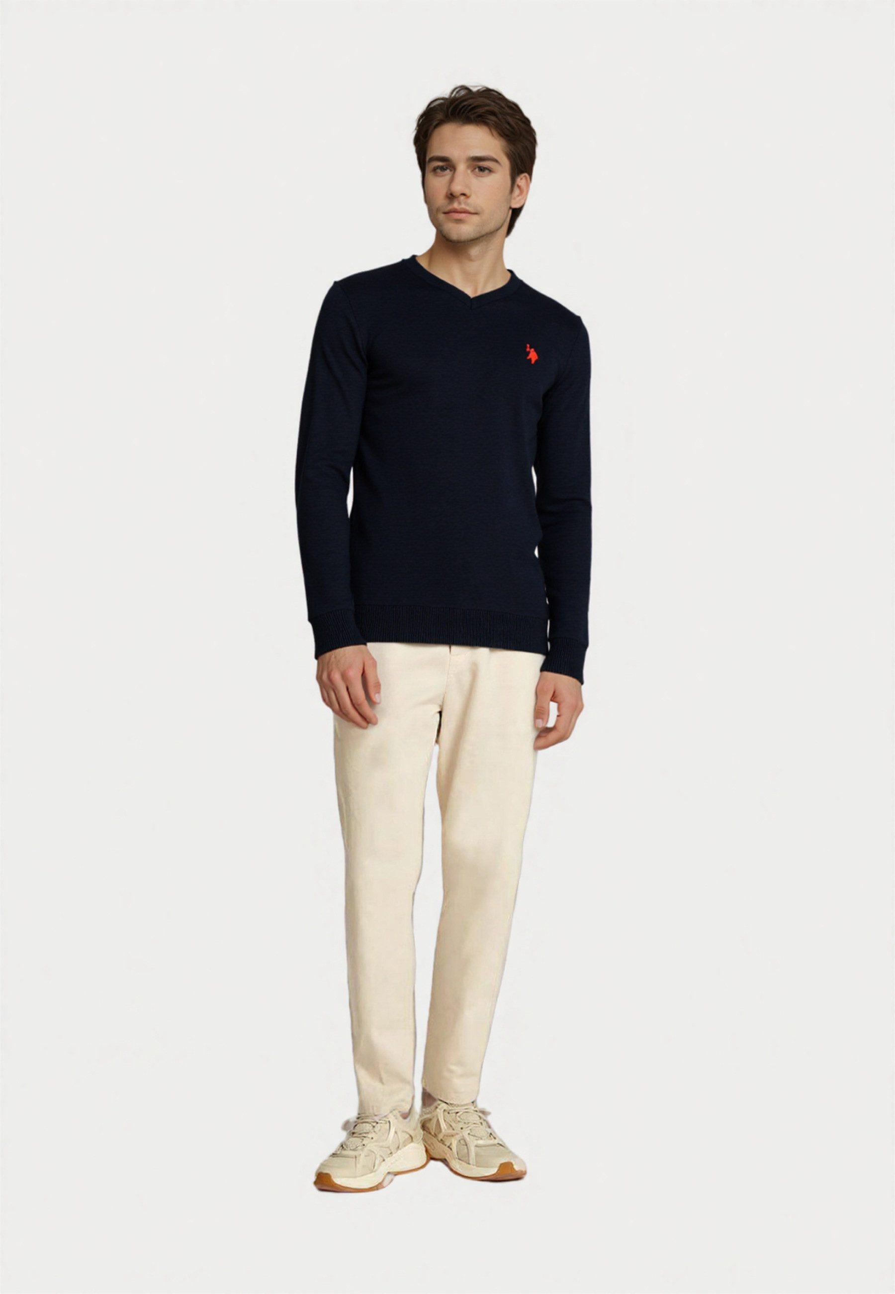 U.S. Polo Assn. Strickpullover Pullover V-Neck Feinstrick (1-tlg) günstig online kaufen