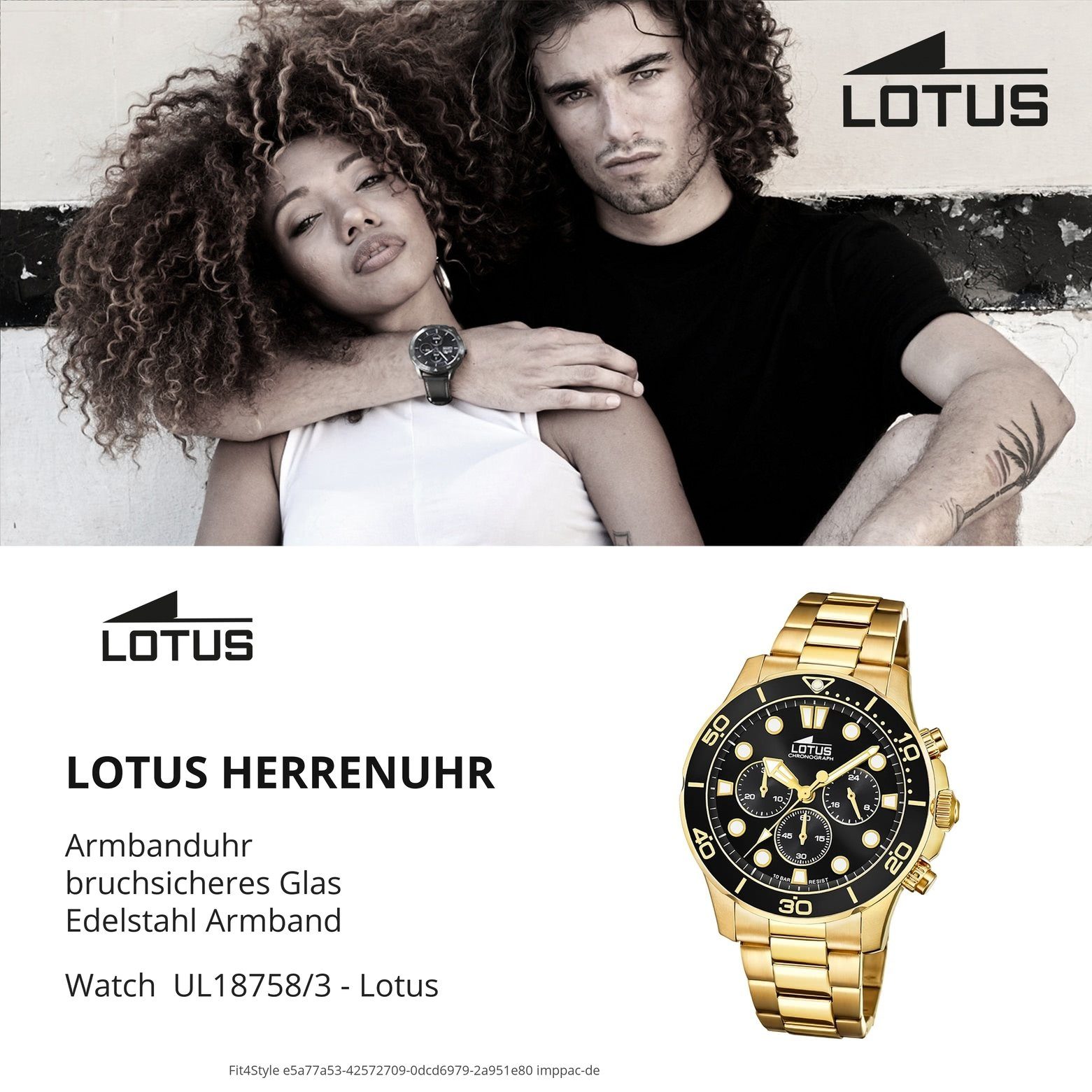 Lotus Lotus Edelstahlarmband, Herrenuhr Herren 18758/3, (ca. Krohno Fashion-Style Edelstahl, 45mm), rund, Chronograph Armbanduhr