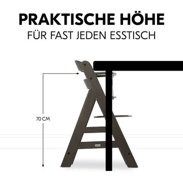 Hauck Hochstuhl Alpha Plus Select Charcoal, Mitwachsender Holz Kinderhochstuhl inkl. Sitzkissen und Silikon Teller