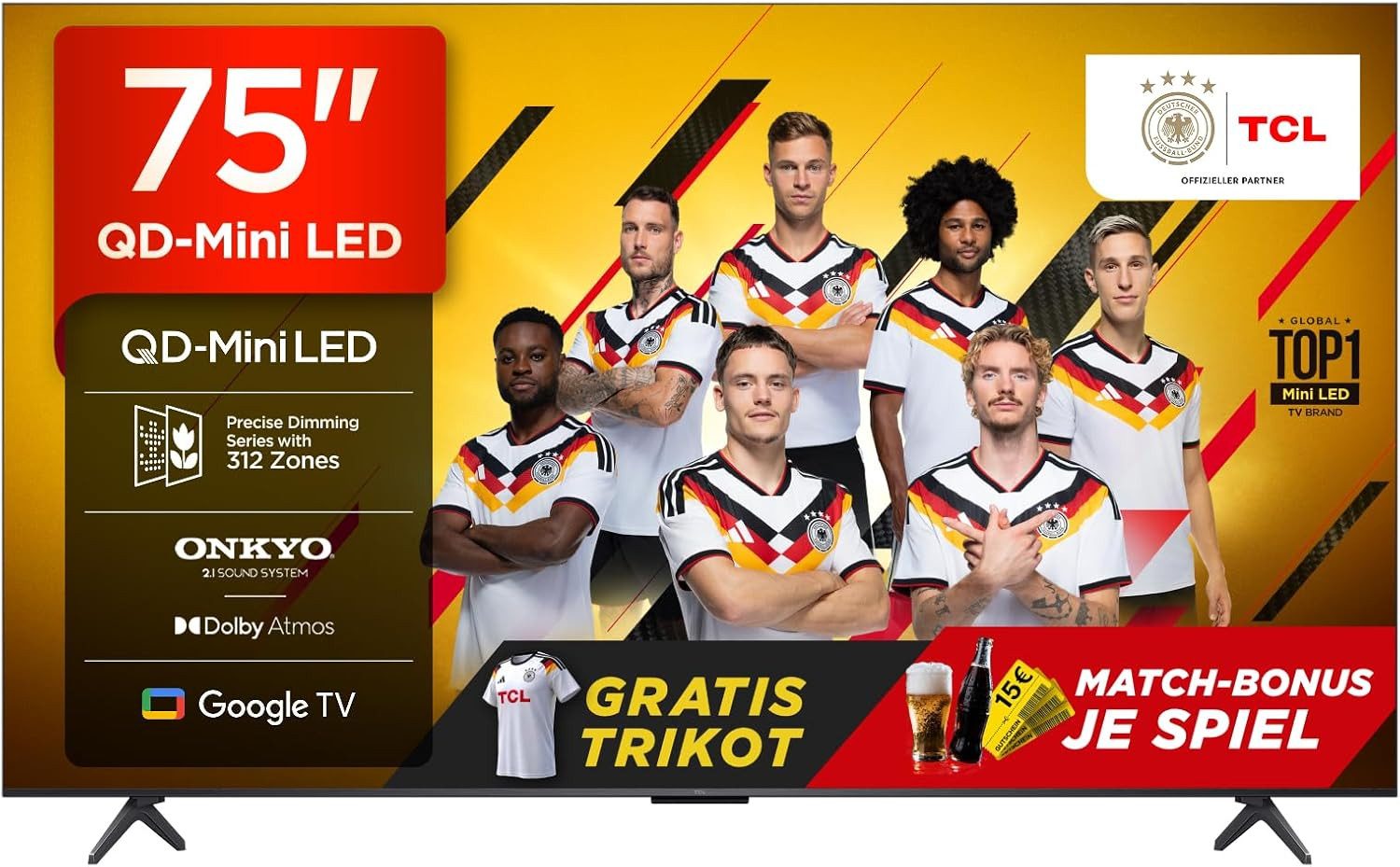 TCL 75Q6CX2 Mini-LED-Fernseher (189 cm/75 Zoll, 4K Ultra HD, Smart-TV, Google TV, 4K Multi-HDR Dolby Vision, 144Hz, ONKYO Dolby Atmos, Apple Airplay 2)