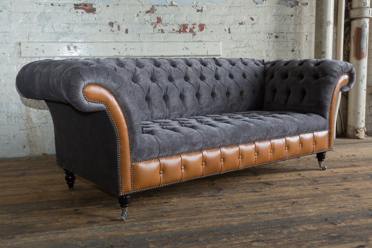Die Chesterfield-Sofa Sofa Stoff, Textil JVmoebel Knöpfen. Klassische Chesterfield mit Polster Sitz Rückenlehne Couch