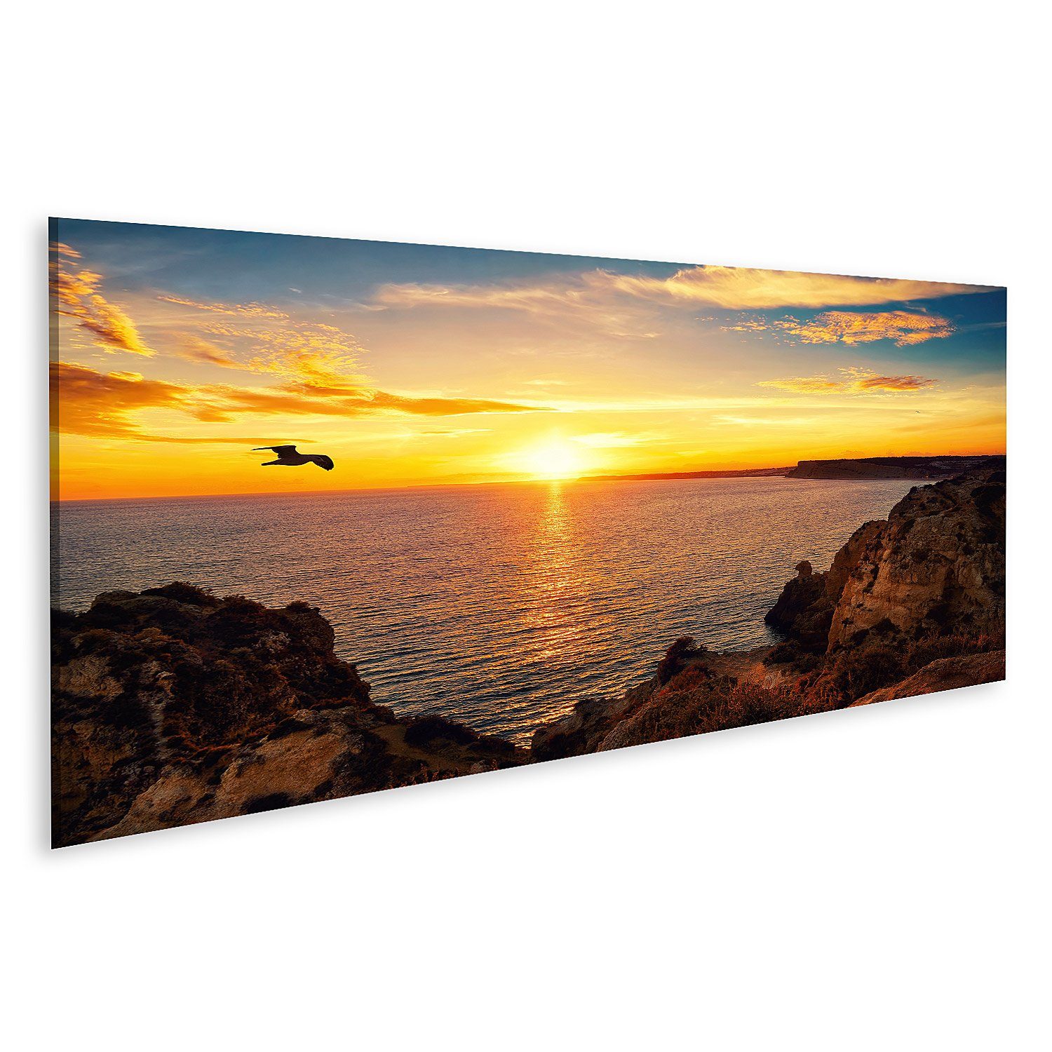 islandburner Leinwandbild Bild auf Leinwand Ruhige Sonnenuntergang Landschaft Am Meer Mit Der So