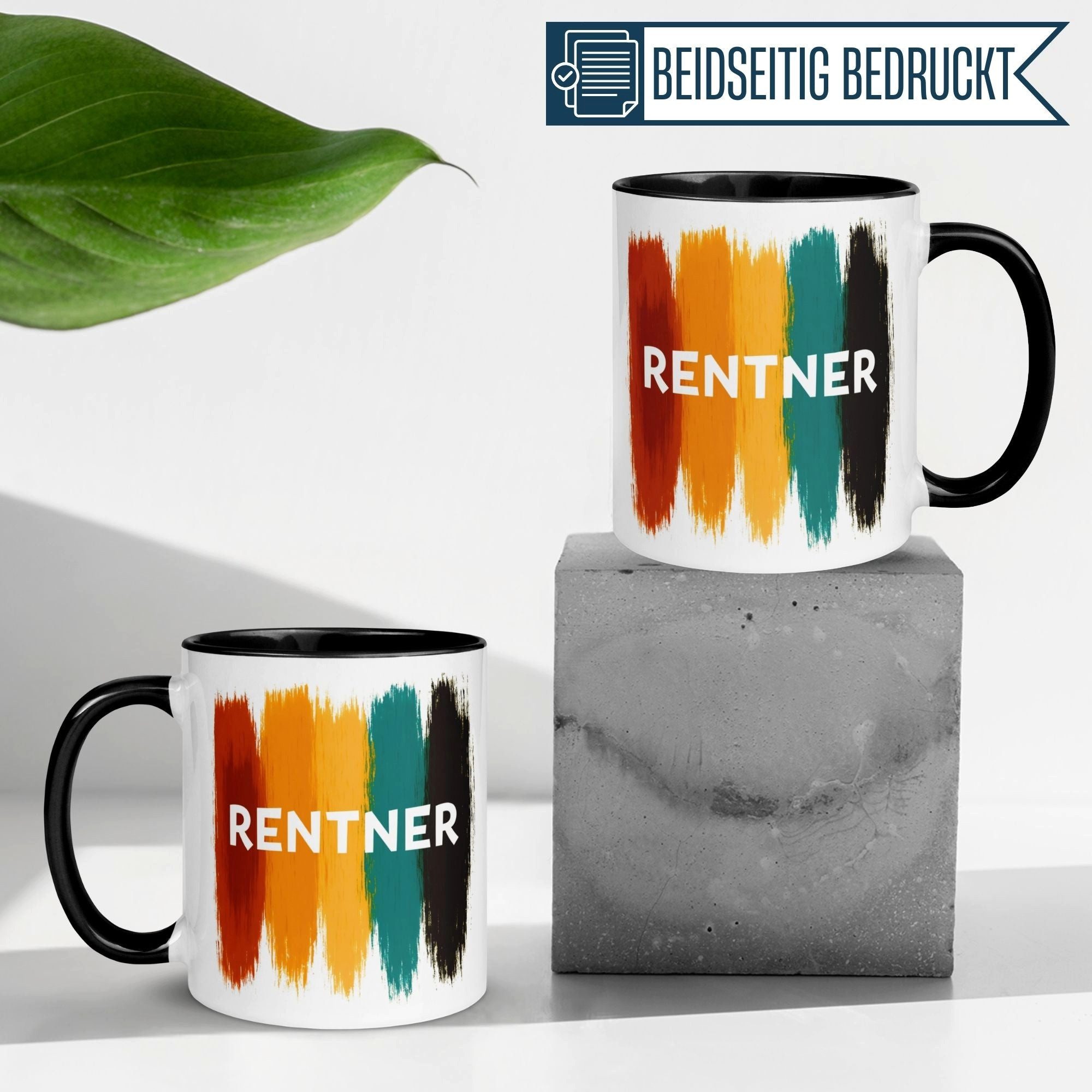 Momentals Tasse Rentner – Farbenfroher Rentner Schriftzug – Geschenk Rentenbeginn Mann, Gratis Versand · Links-&Rechtshänder · Spülmaschinenfest