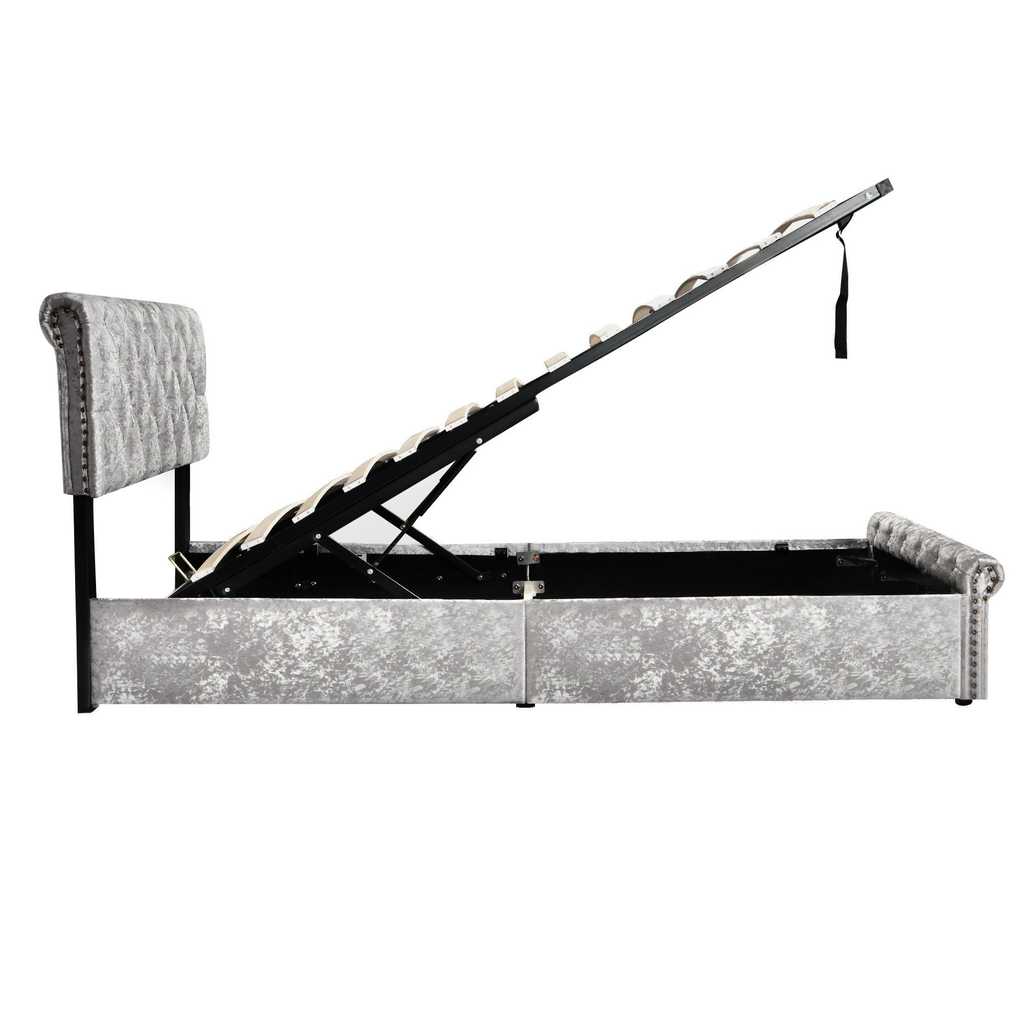 Boxspringbett (Einzelbett 90 x 200 cm, Polsterbett mit kristall schnalle, Lattenrost und Bettkasten), Hydraulisches Bett Funktionsbett mit höhenverstellbar Kopfteil, Samt