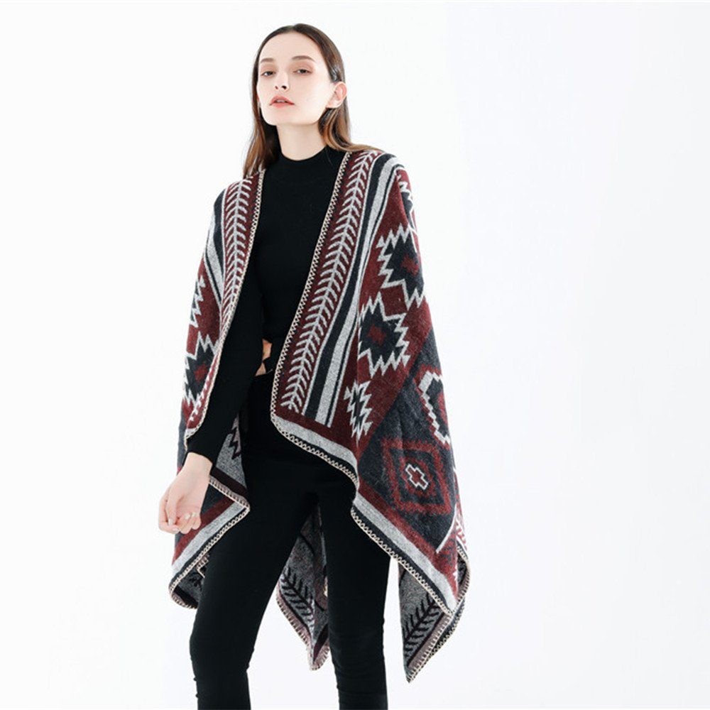 Geschenk kleinen Frauen Schal,Poncho für Damen mit XXL-Schal Schal,XXL red XDeer in Winterschal kuscheliger Halstuch Fransen, Damen