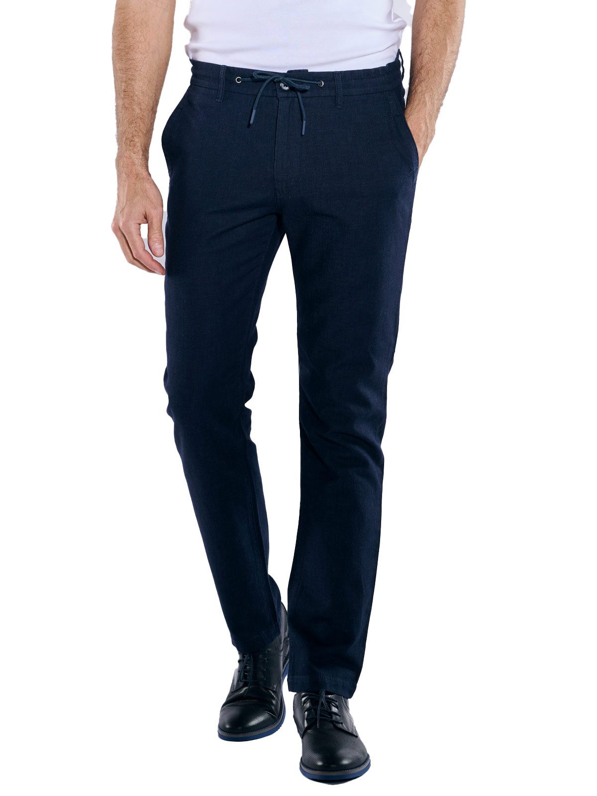 Chinohose Herren Chino mit Leinenanteil, Marineblau