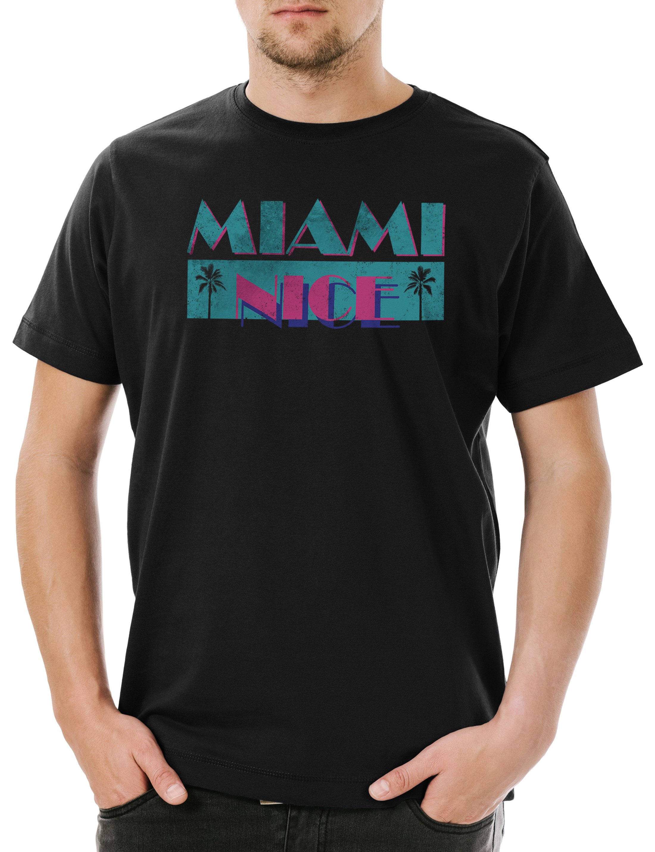Print-Shirt Miami Nice Herren T-Shirt USA Florida Holidays Beach Strand Meer USA