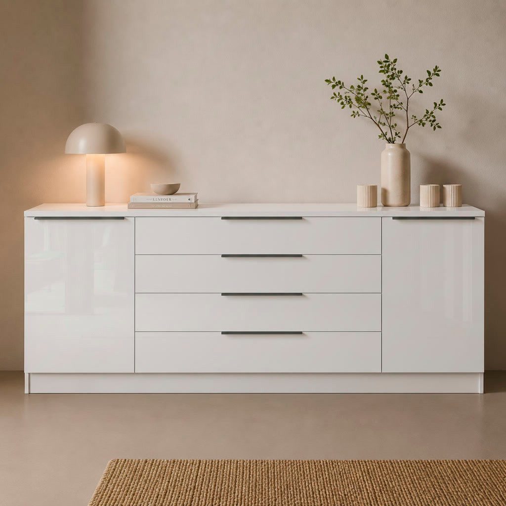 borchardt Möbel Sideboard Tom, moderne Kommode mit Metallgriffen, 200cm breit, 2 Türen, 3 Schubfächer, Metallgriffe anthrazit