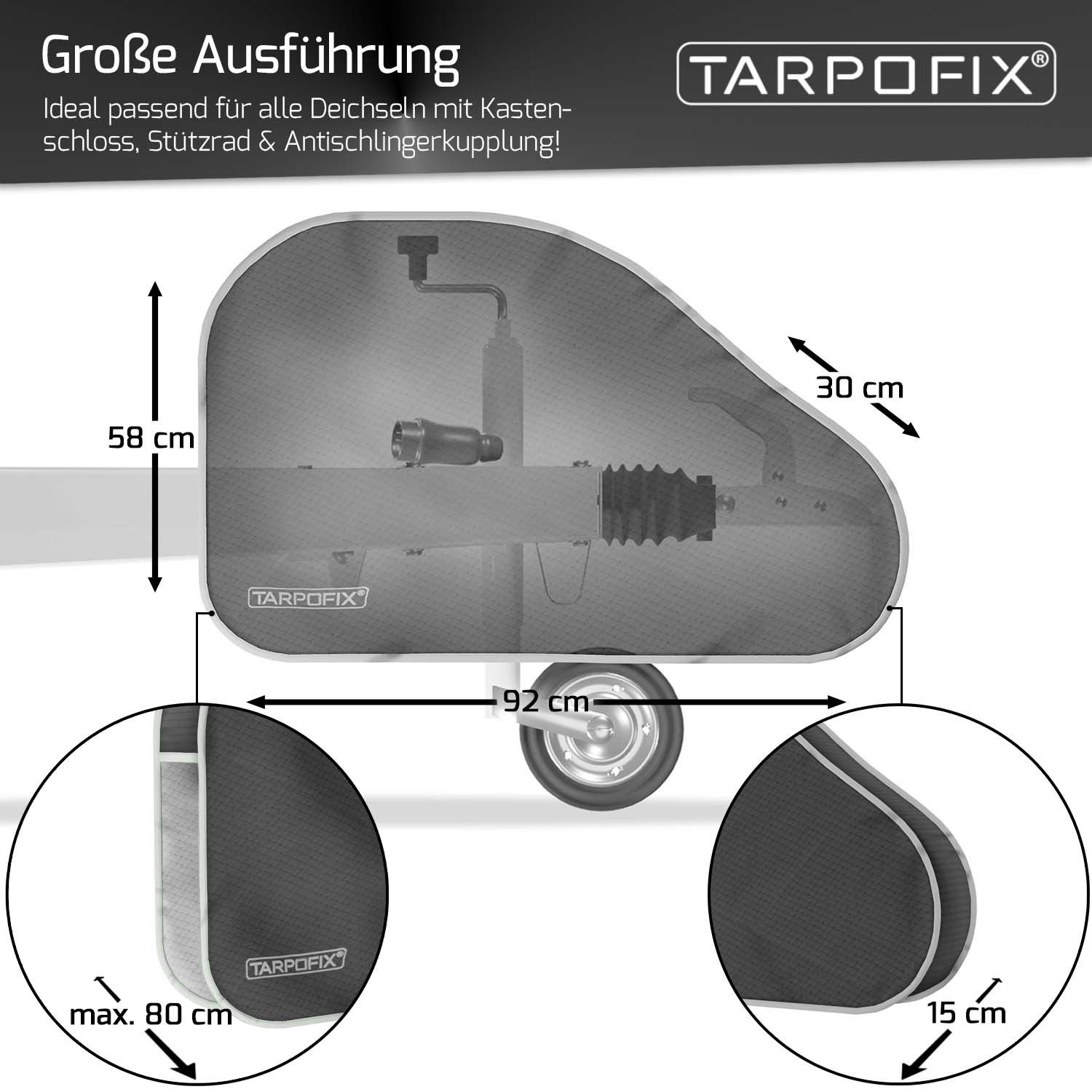 Tarpofix® Schutzplane Deichselabdeckung Anhänger 92x15x58 cm (Deichselhaube Wohnwagen), wasserdicht, UV-beständig – Bild 2 von 5