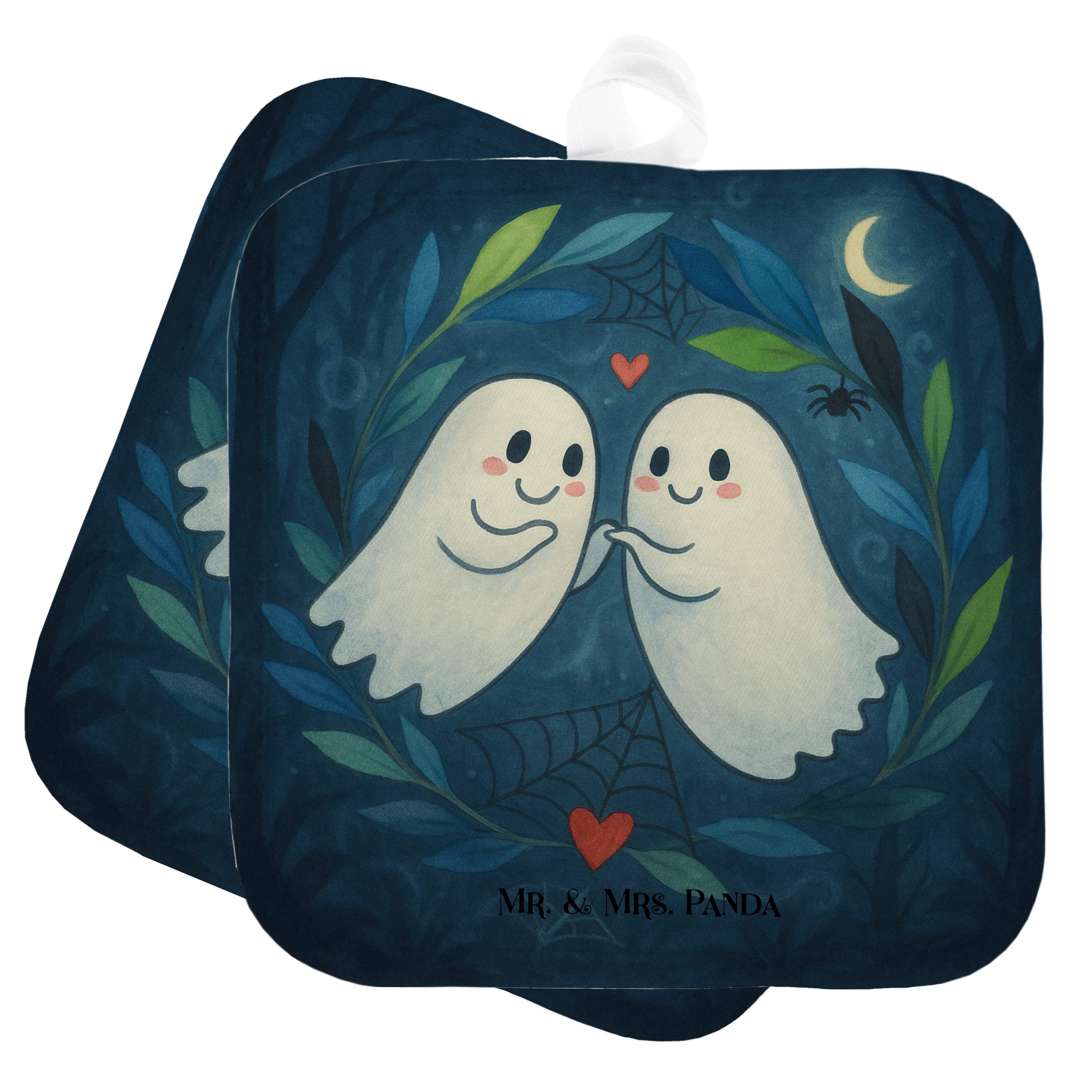 Mr. & Mrs. Panda Topflappen Gespenster Liebe Design, Topfuntersetzer, Weiß, topfhalter, Topfunt, (Packung), Ofenlappen Topflappen Set Kochlappen