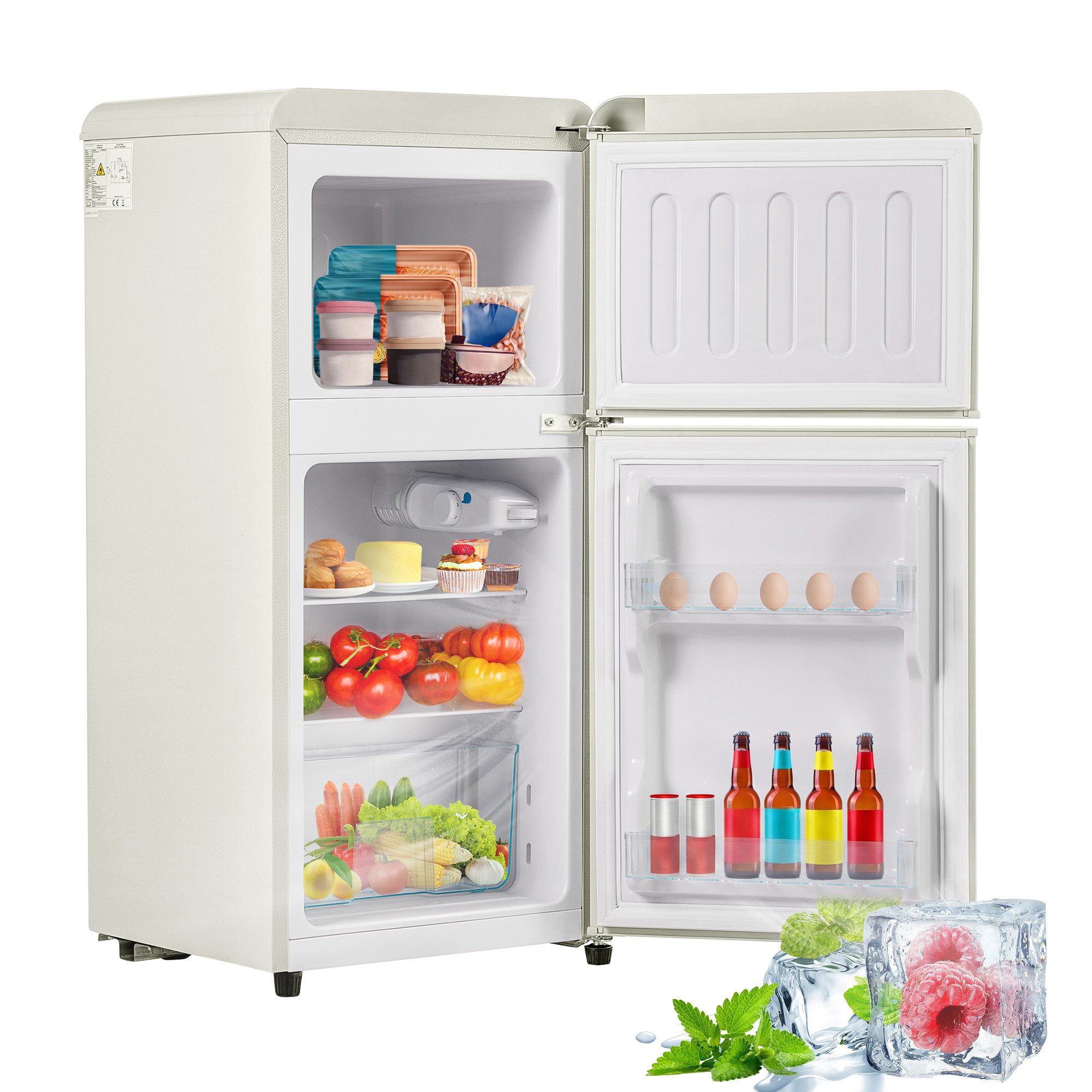 Blossom Kühl-/Gefrierkombination BCD-86, 88.8 cm hoch, 42 cm breit, Retro Kühlschrank mit LED-Beleuchtung, 22 L Gefrierfach, 88,8 cm Höhe