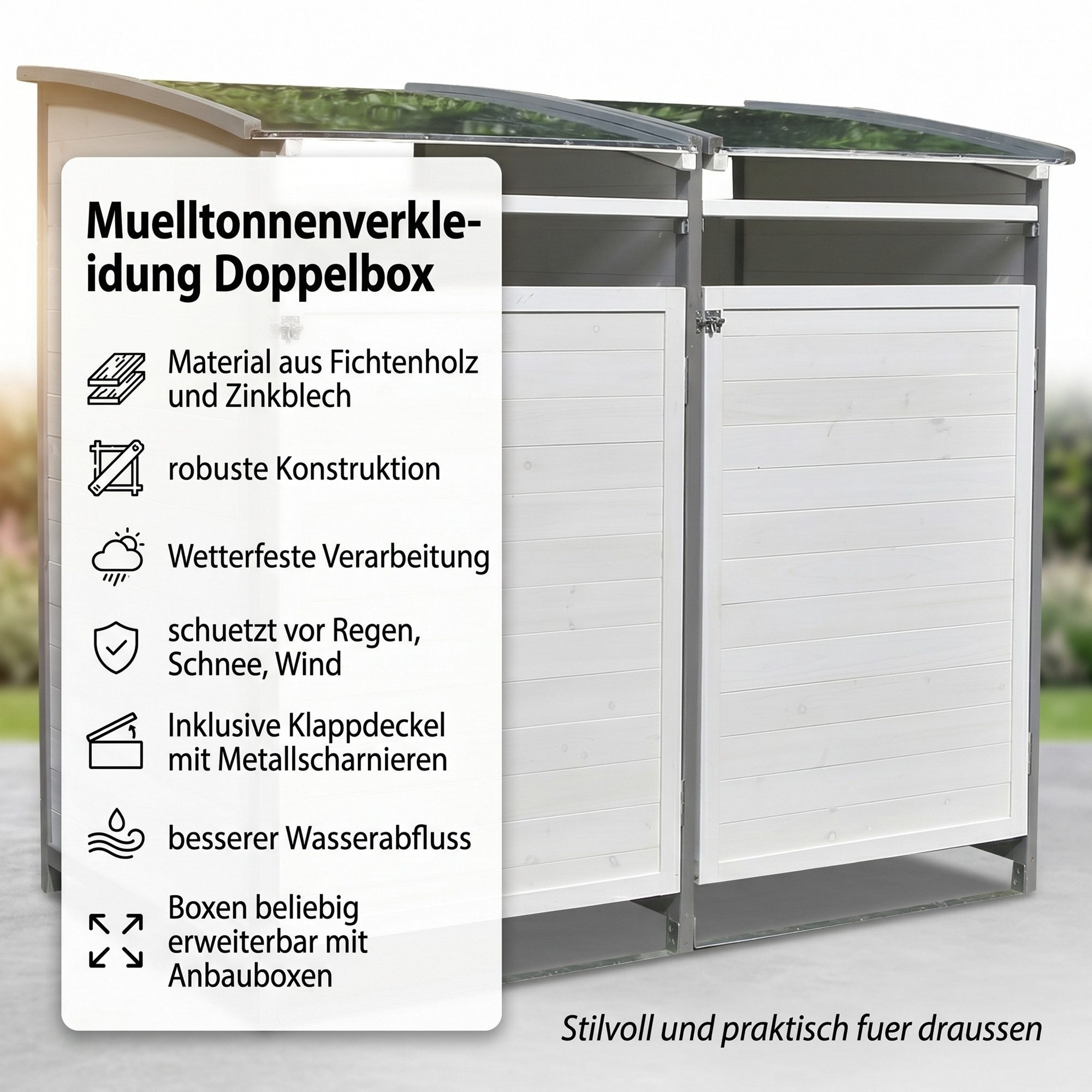 Mucola Mülltonnenbox Doppelbox für 2 Tonnen Mülltonnenverkleidung für 2x 120L oder 240L (Stück), Witterungsbeständig