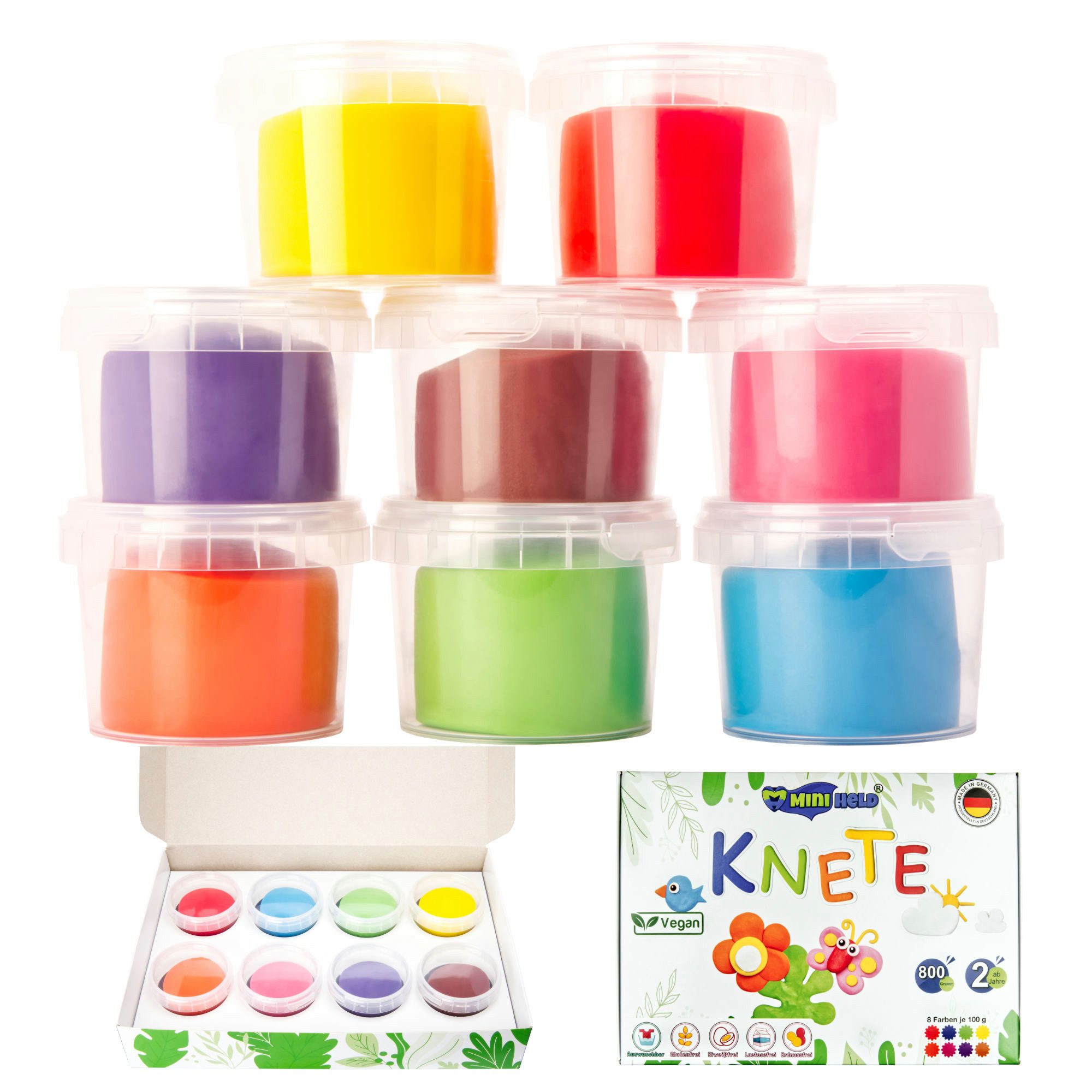 miniHeld Lernspielzeug Knete für Kinder 800g Vegan Knete Set in 8 verschiedenen Farben ab 2J – Bild 3 von 5