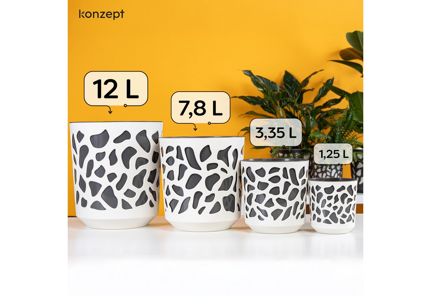 Thumbnail - KONZEPT Blumentopf großer Übertopf aus Kunststoff für Zimmerpflanzen (1 St., 19 oder 25 cm im Durchmesser), ideal für Wo...
