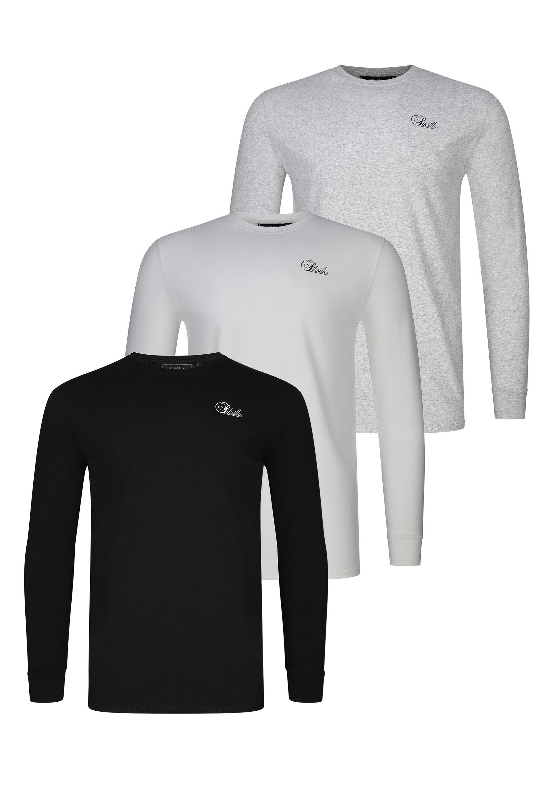 Siksilk Langarmshirt SikSilk Pack of 3 LS Muscle Fit T-Shirts (1-tlg)