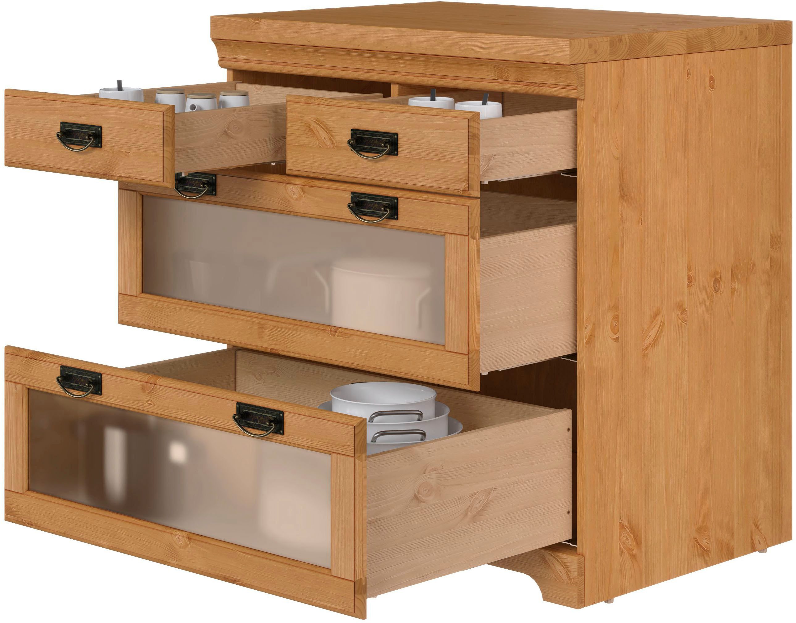 OTTO home Unterschrank Rügen Breite 80 cm, Kiefer massiv, Schubkästen mit Glaseinsatz – Bild 5 von 5