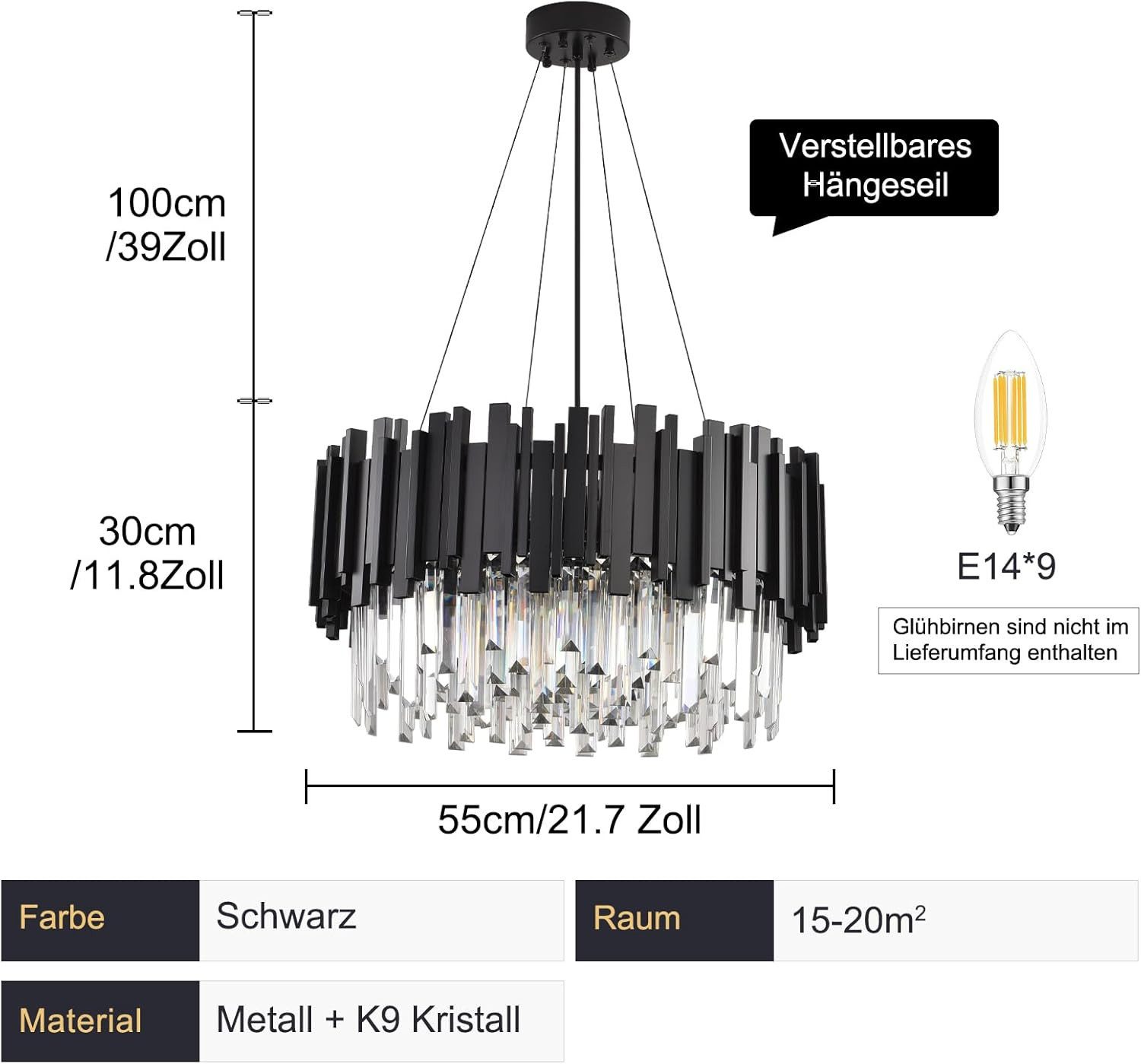 RRBEST Kronleuchter Kristall Leuchte, Kristall Deckenleuchte Silver, 9xE14 Lichter, für Esszimmer, Küche, Wohnzimmer, Schlafzimmer, Flur, Café, Bar