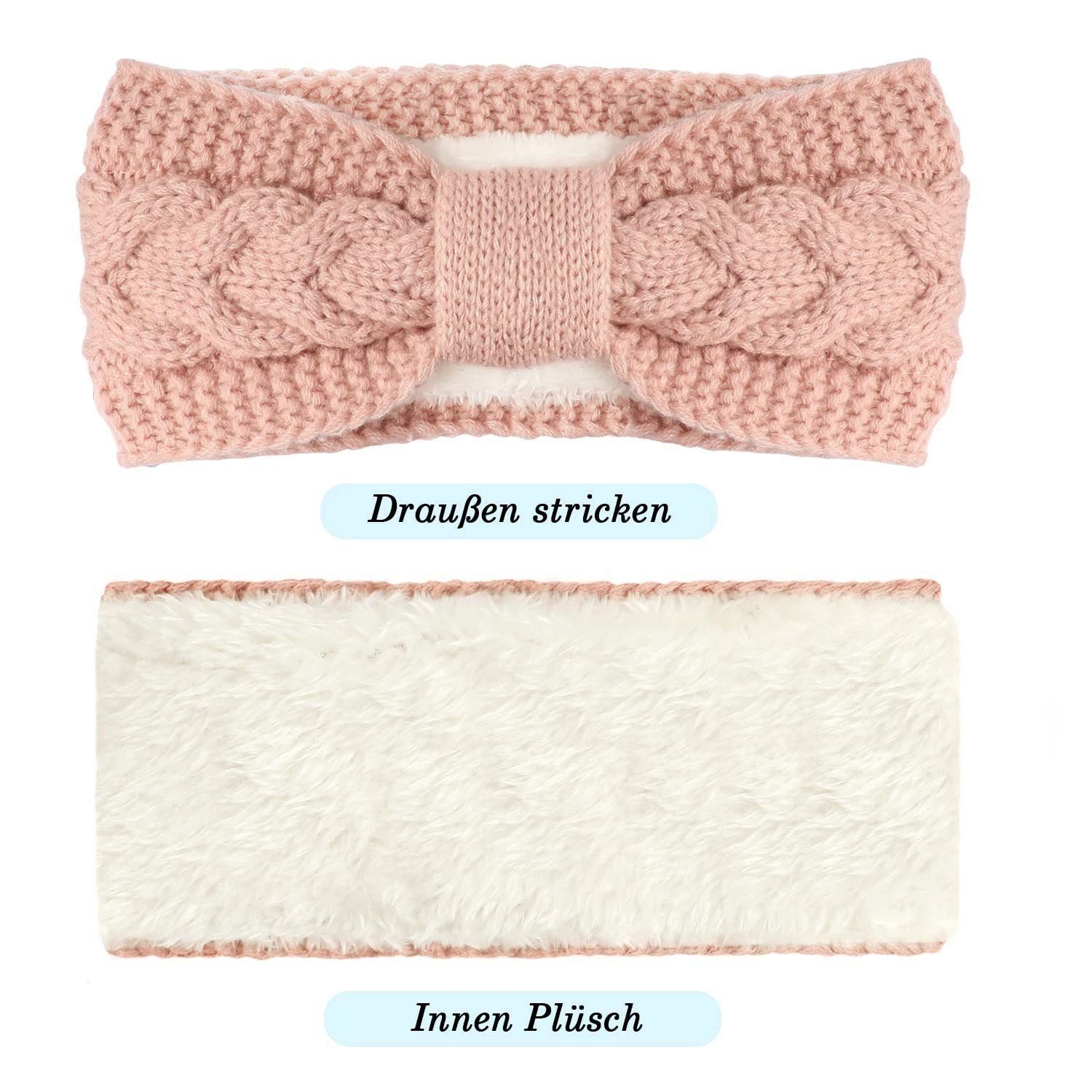 Strick, Pcs Pink Stirnband 2 Ohrenwärmer AUKUU Winter, und Stirnbänder Haarband Damen Stirnband Stirnband Weiß