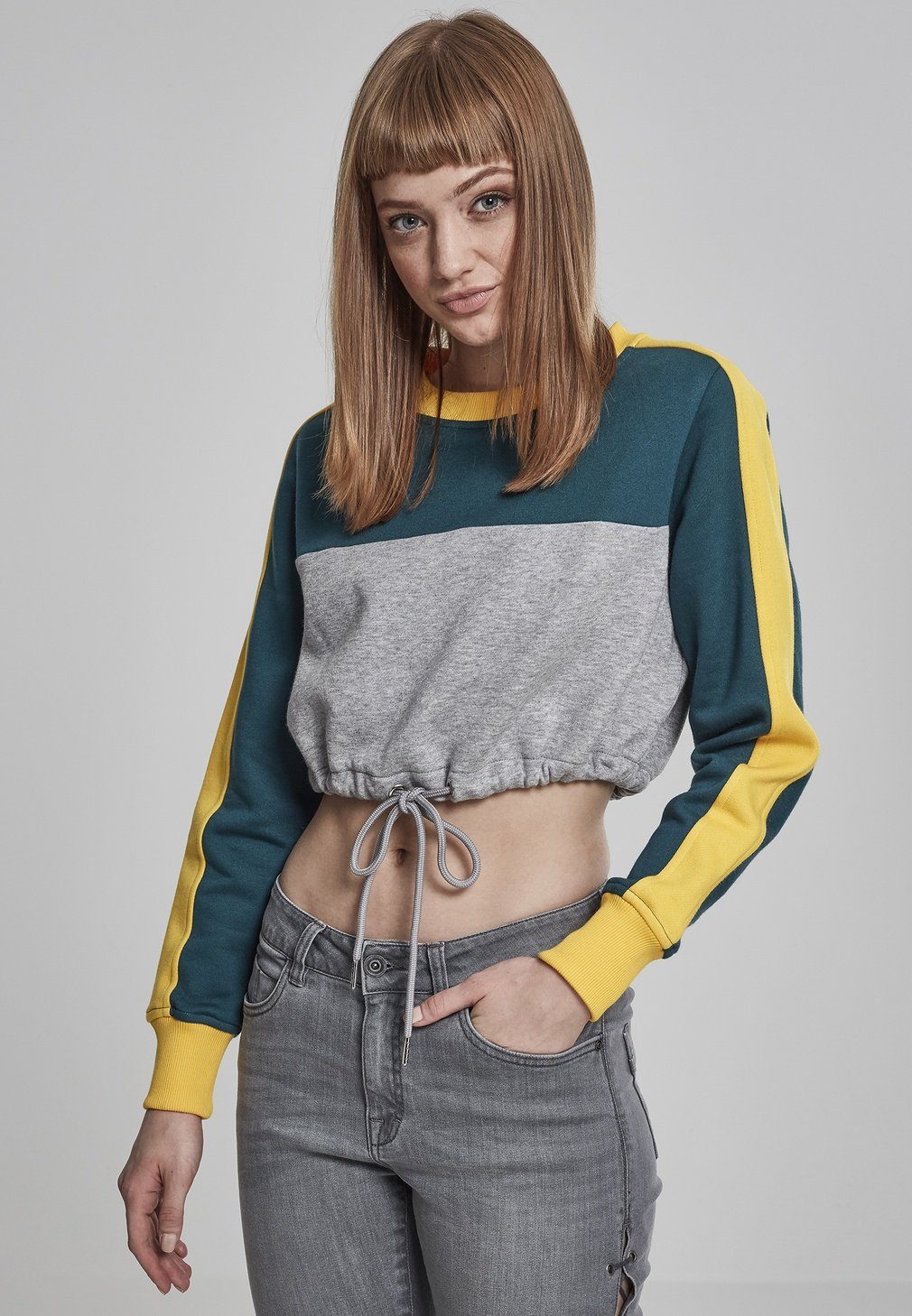 Sweatshirt Urban Classics Damen Ladies Cropped 3-Tone Stripe Crew