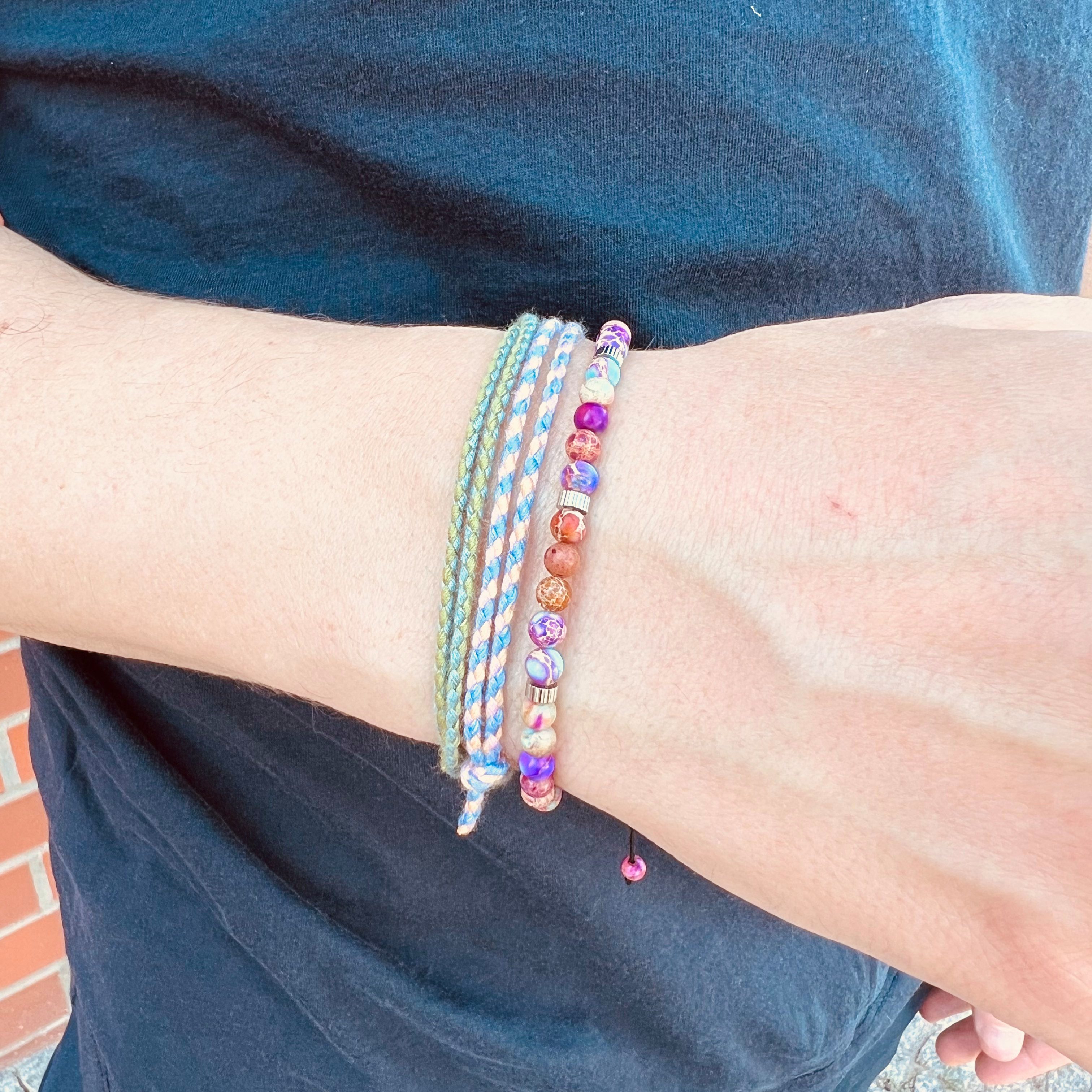 Made by Nami Armband Set Armband Herren Damen bunt mit verschiedenen Armbändern, aus Stoff und Edelstahl - Schlichtes Design - Wasserfest – Bild 4 von 4