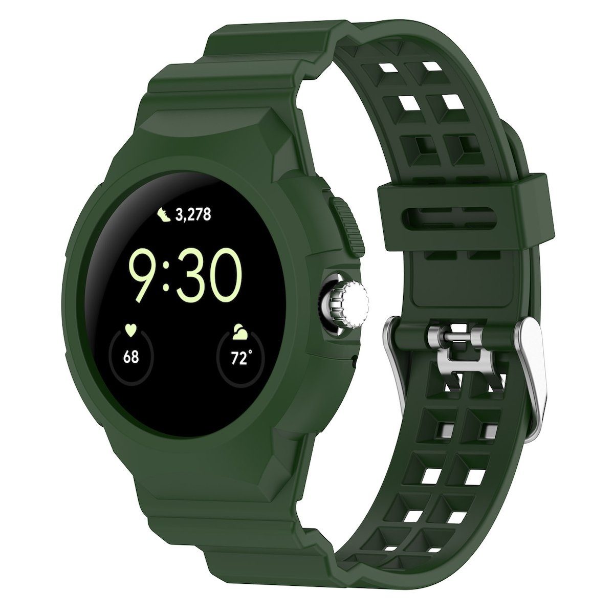Pixel 1 + Gehäuse Silikon Smartwatch-Armband mit Google 2 Army Wigento Armband Grün Watch Für